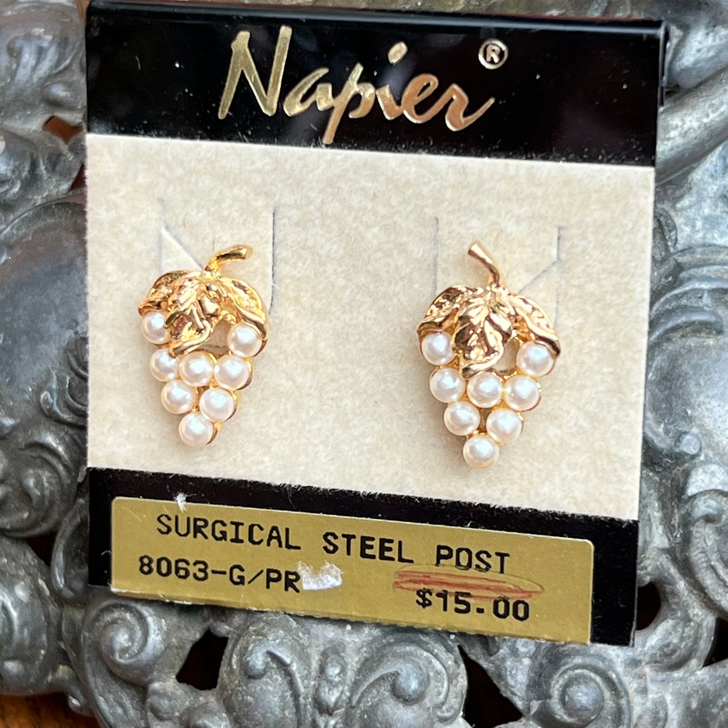 Vintage Napier Faux Pearl Pierced Earrings