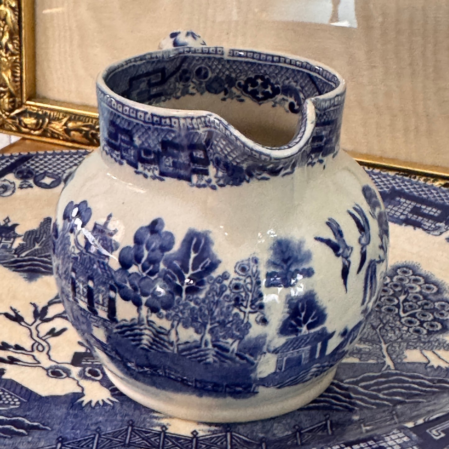 Two Canton Blue Willow Japanese Oval Serving Plates & Ridgways English Creamer