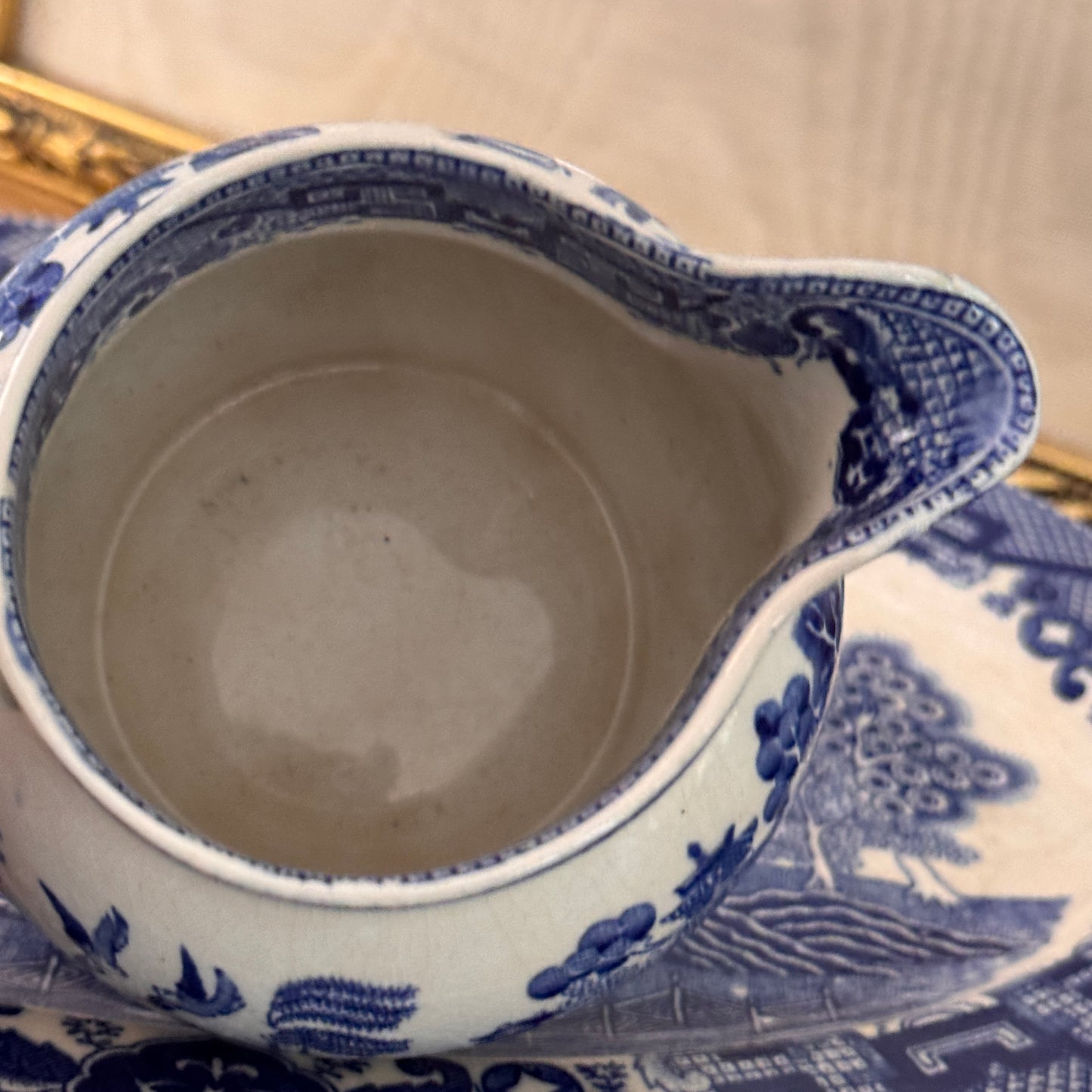 Two Canton Blue Willow Japanese Oval Serving Plates & Ridgways English Creamer