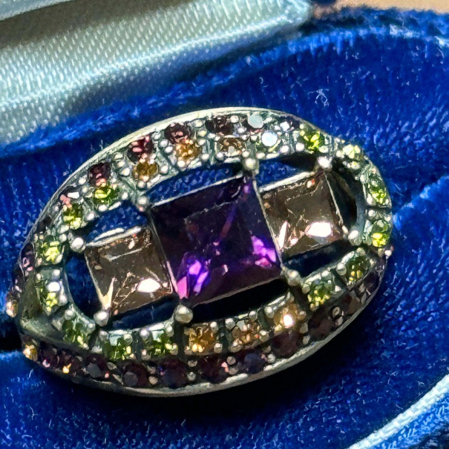 Heidi Daus Amethyst, Amber, Einite Pink Swarovski Crystal Ring Size 8