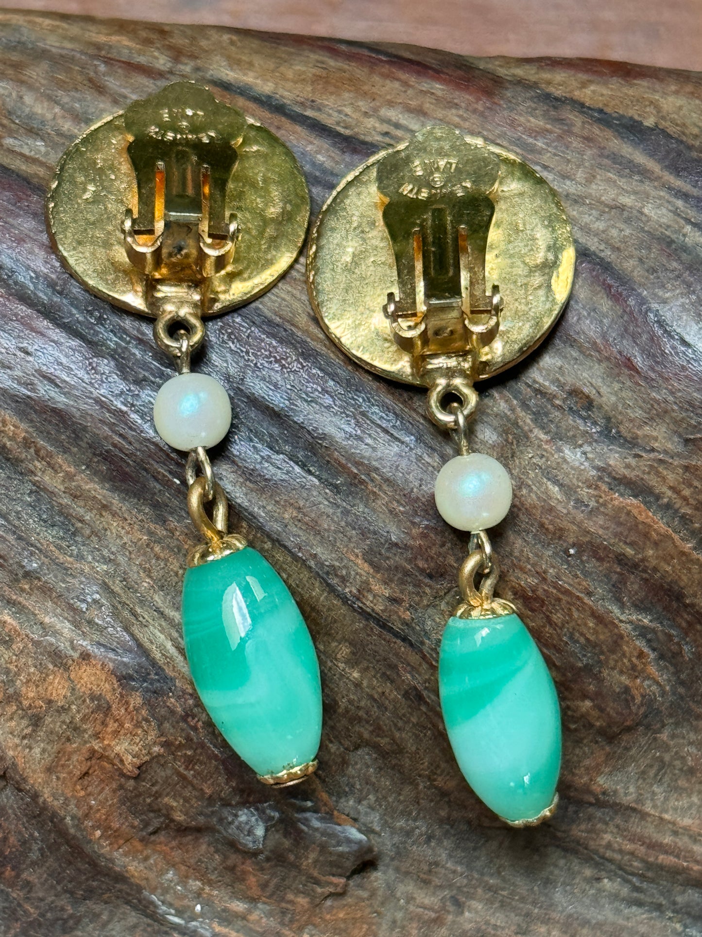 Vintage Kenneth Lane Asian Faux Jade Dangling Earrings