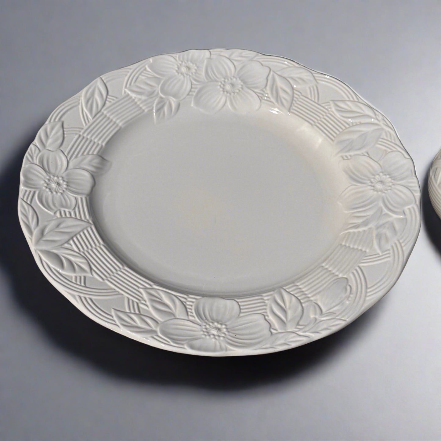 Mikasa Japanese Flower Basket White Vegetable Bowl,Serving Platter, Cream & Covered Sugar Bowl
