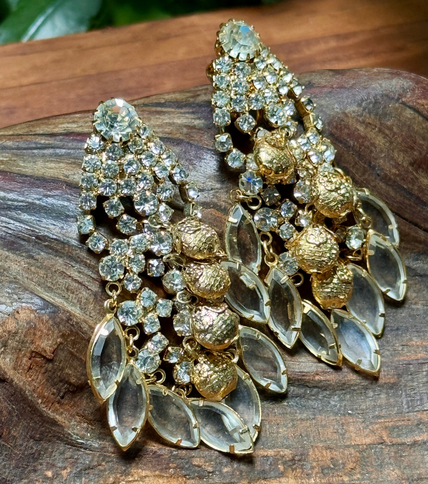 Vintage Juliana D & E Waterfall Rhinestone & Beaded Earrings