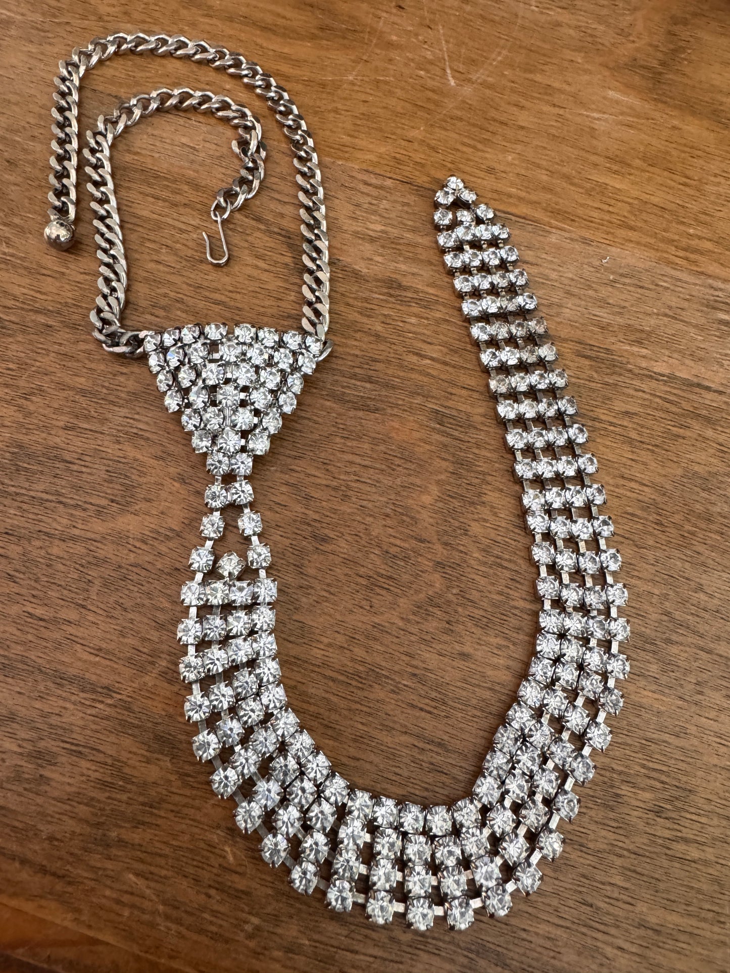 Vintage Clear Multi Faceted Rhinestone Tie Necklace