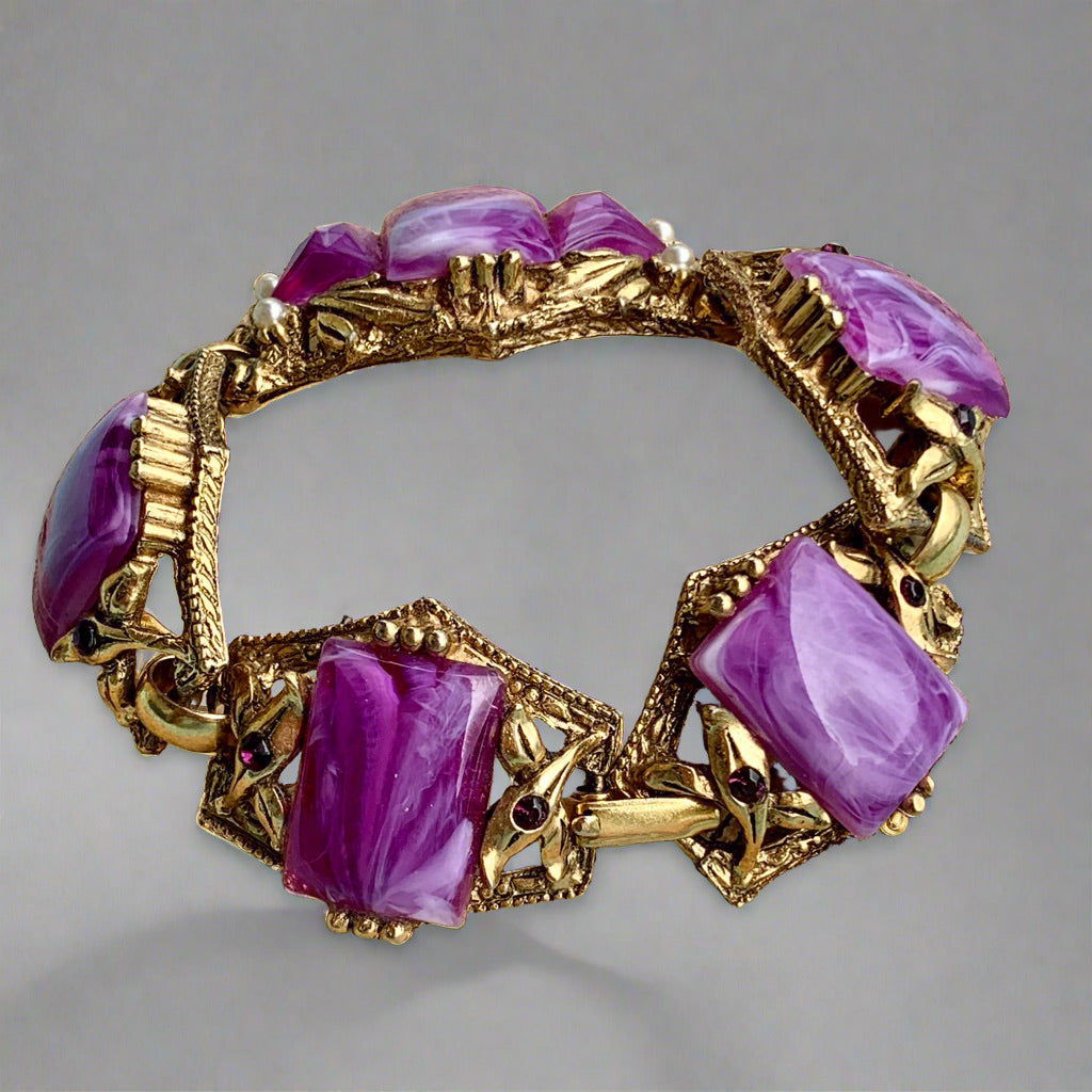 Vintage Selro Sellini Purple & White Plastic Cabochon Bracelet