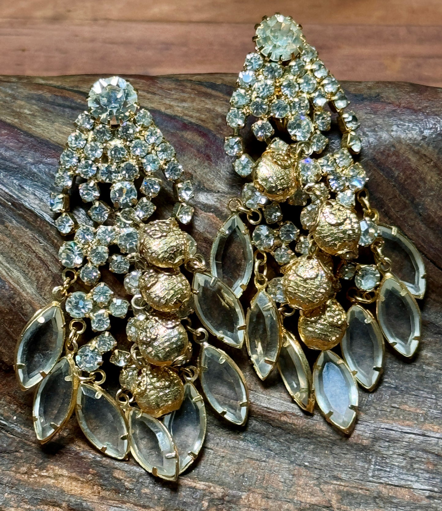Vintage Juliana D & E Waterfall Rhinestone & Beaded Earrings