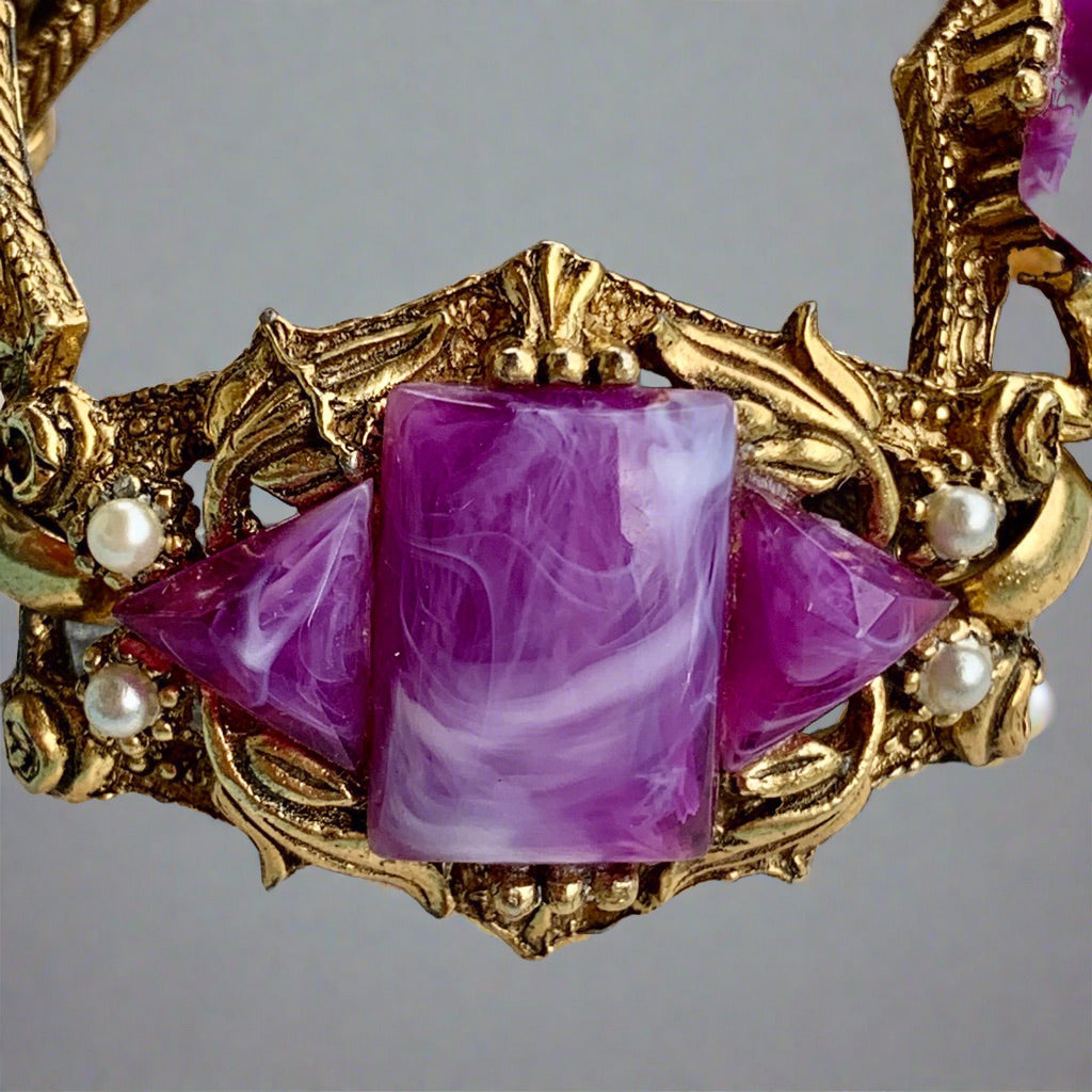 Vintage Selro Sellini Purple & White Plastic Cabochon Bracelet