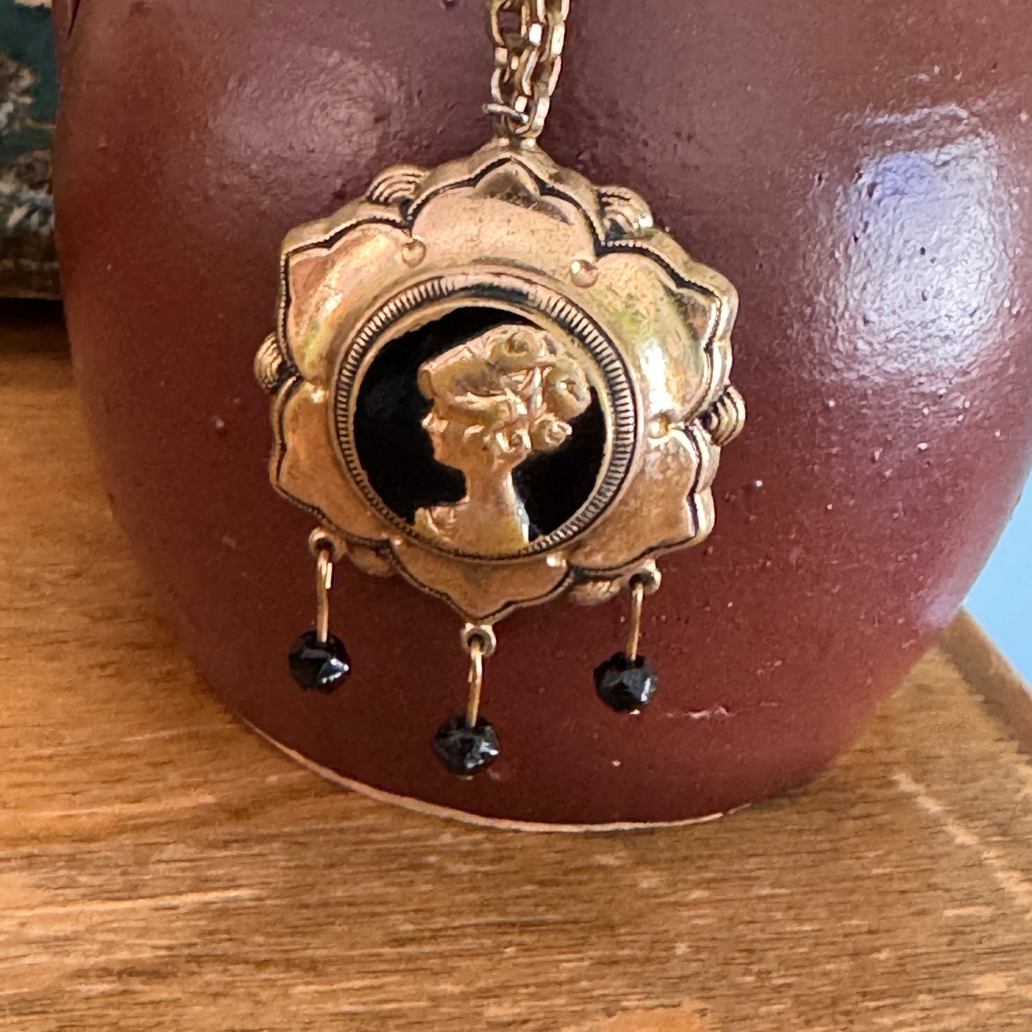 Art Nouveau Enamel Cameo Pendant Necklace