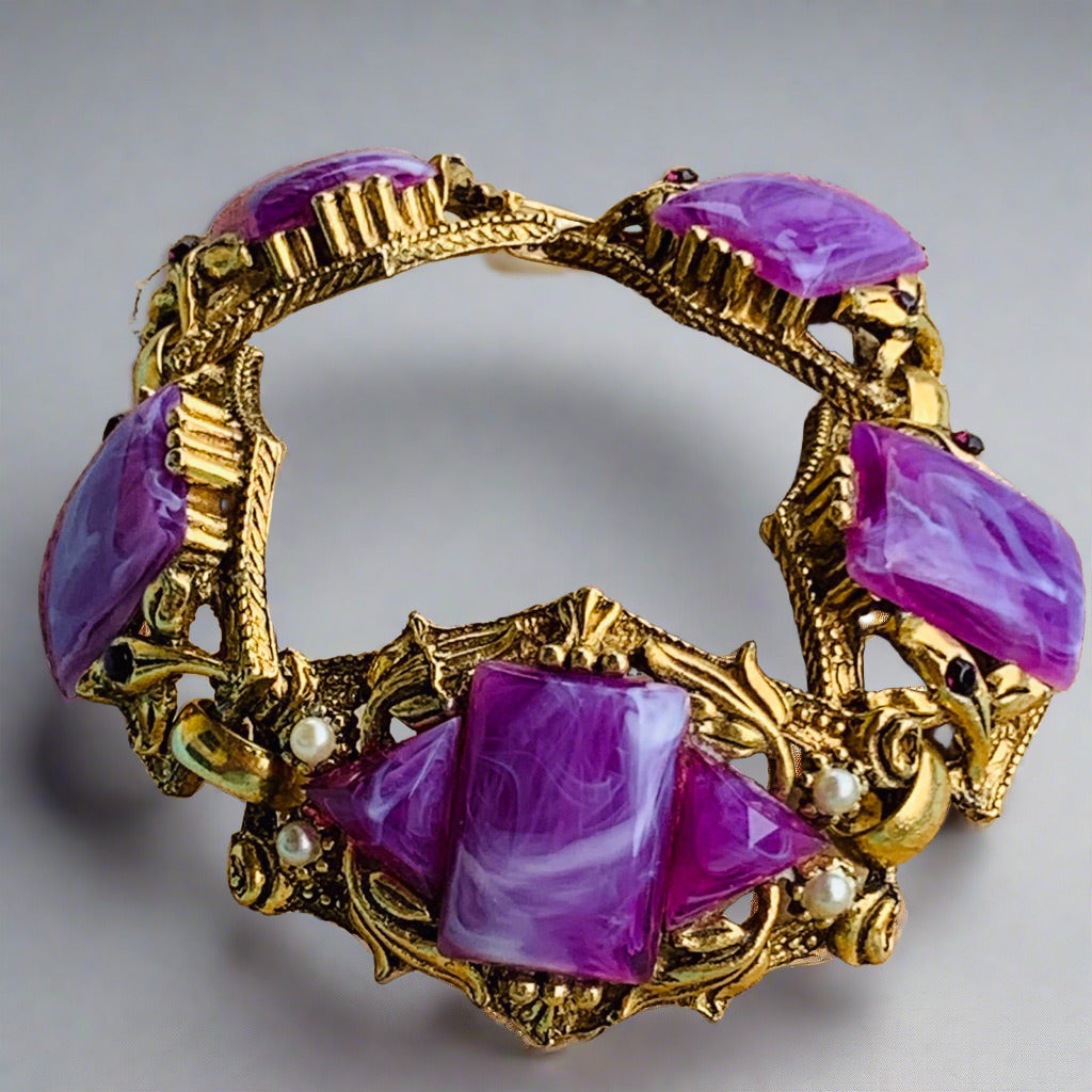 Vintage Selro Sellini Purple & White Plastic Cabochon Bracelet