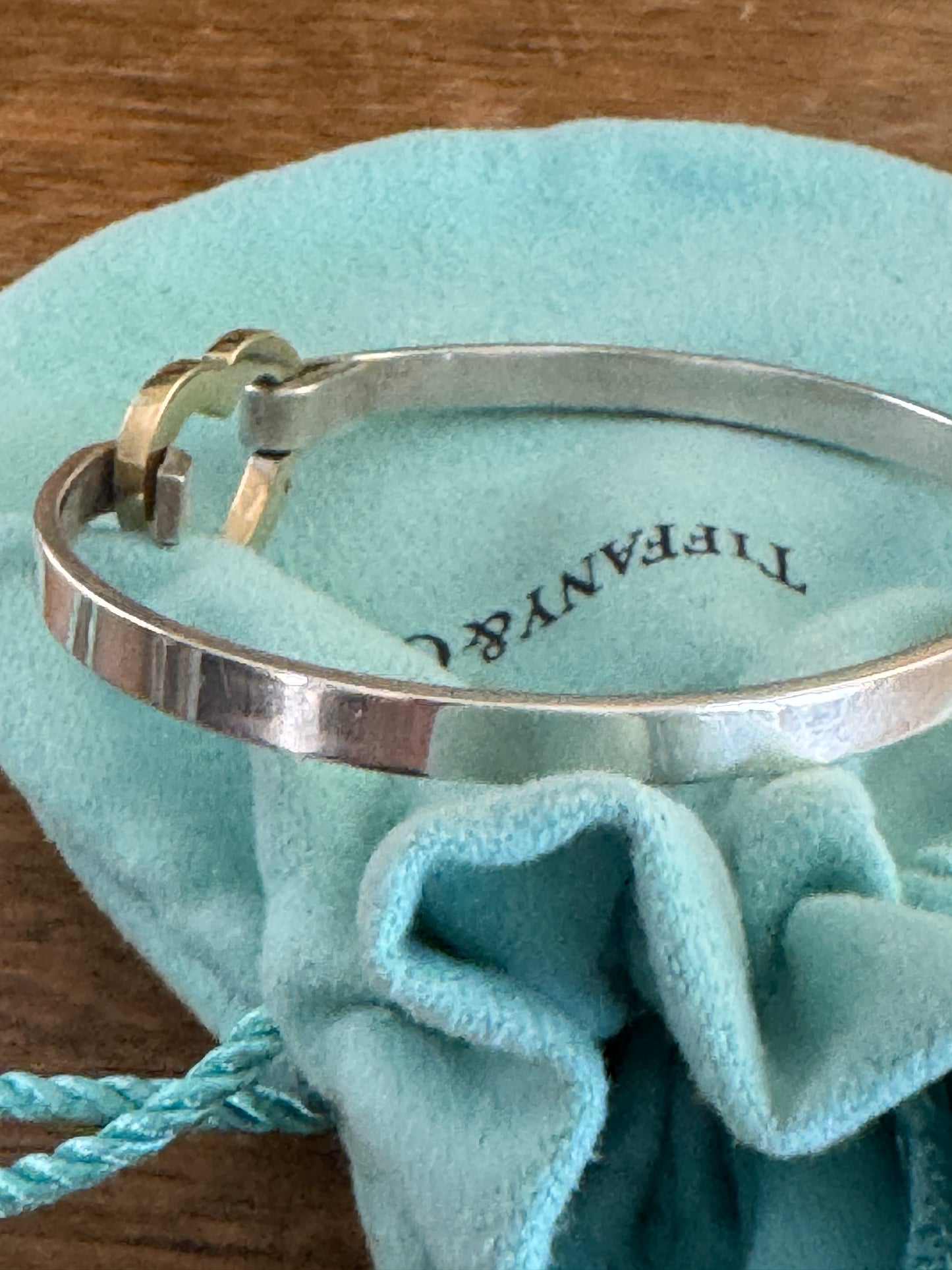 Vintage 2003 Tiffany & Co. 925 and 18K (759) yellow gold Heart Bangle Bracelet