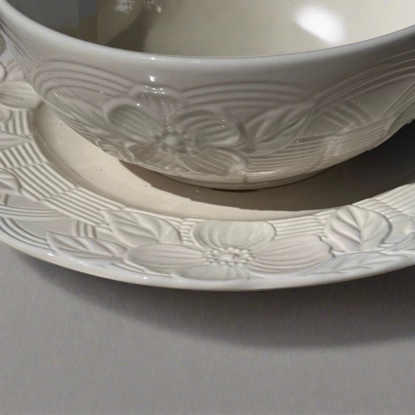 Mikasa Japanese Flower Basket White Vegetable Bowl,Serving Platter, Cream & Covered Sugar Bowl