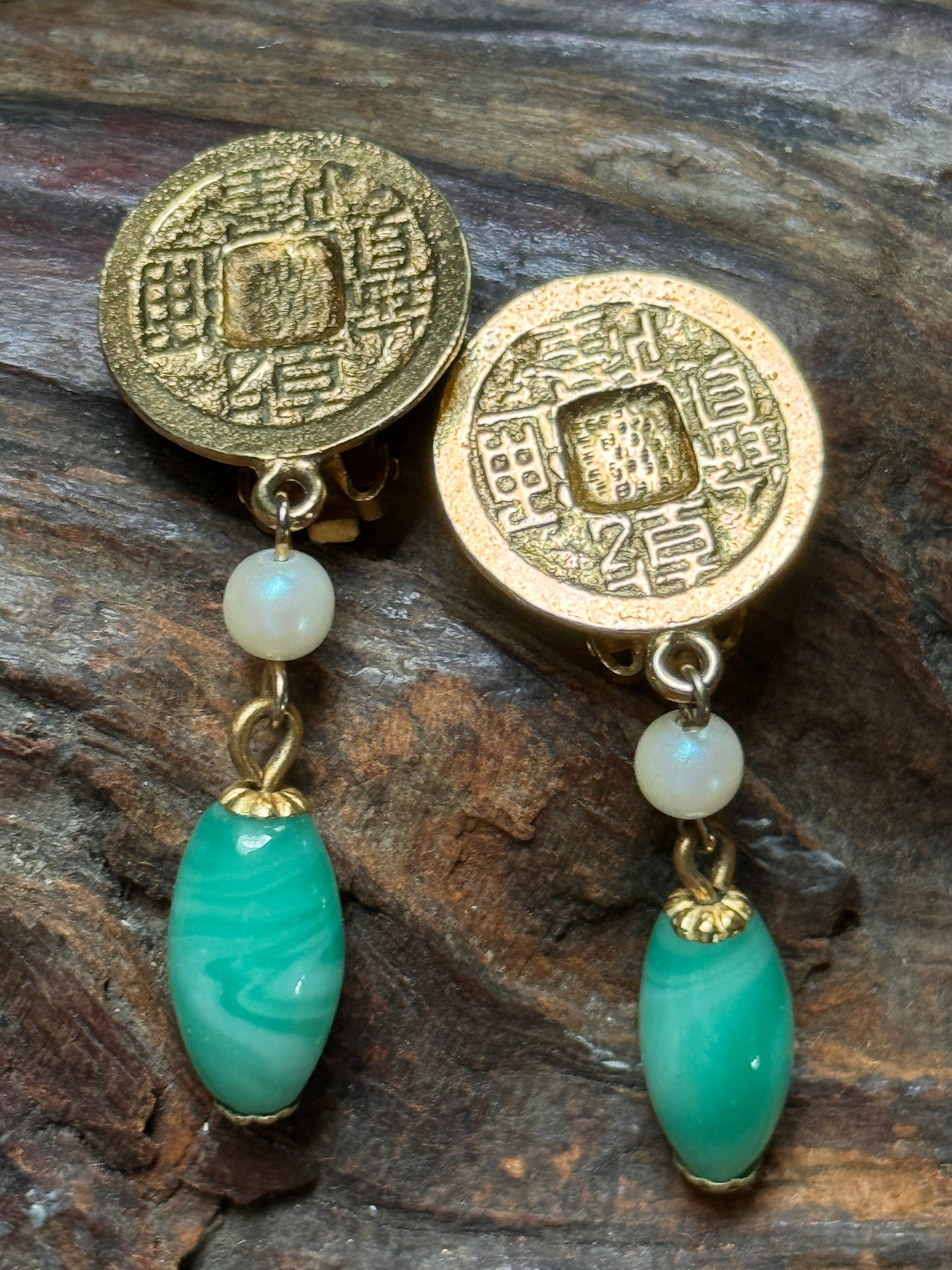 Vintage Kenneth Lane Asian Faux Jade Dangling Earrings