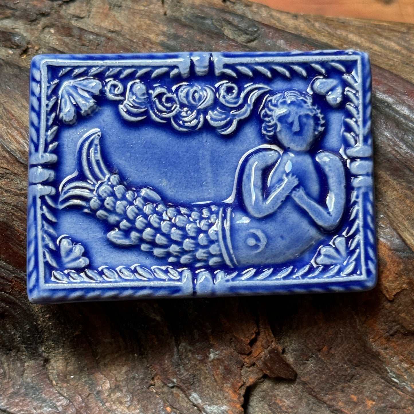 Mermaid Blue Glazed Pottery Pin