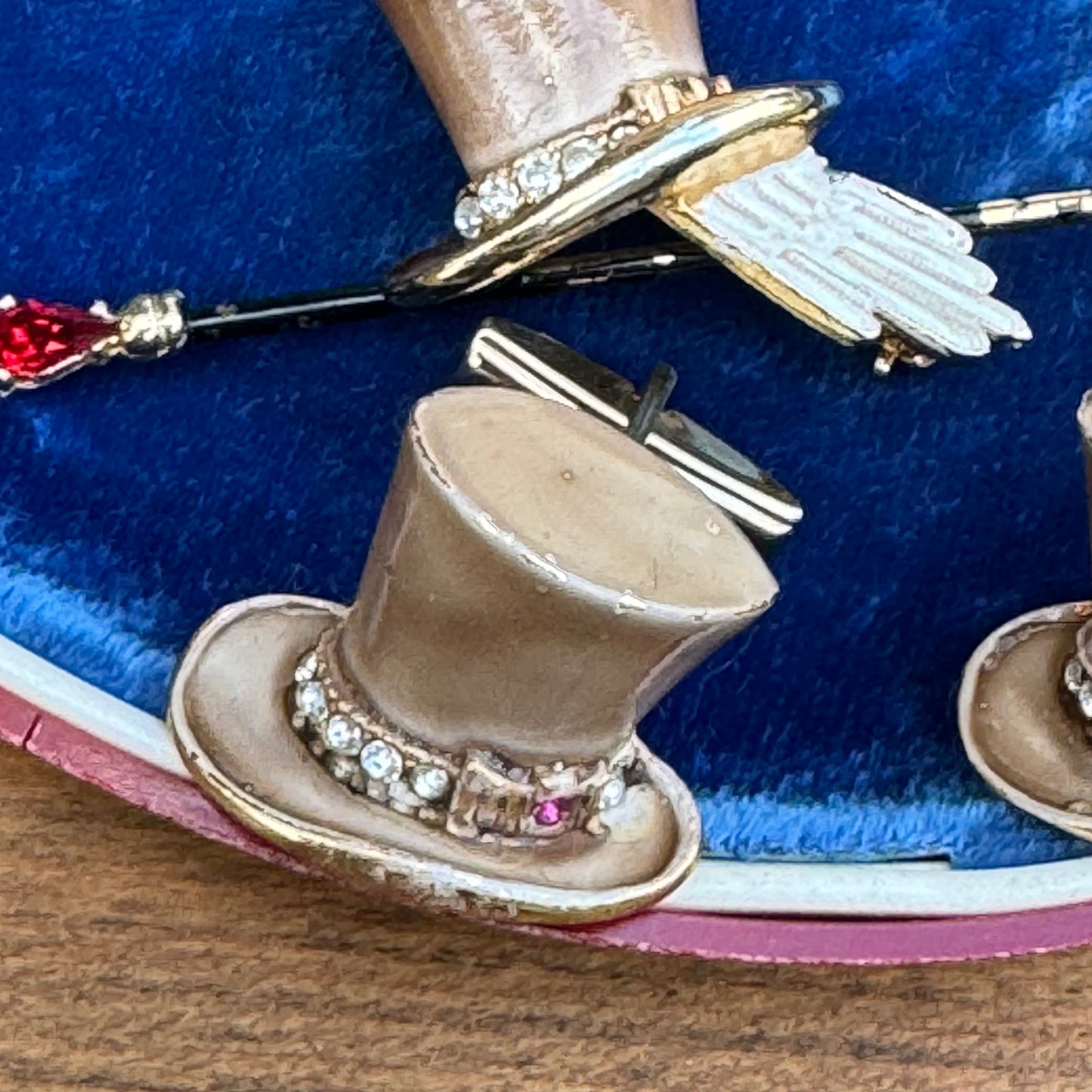 Vintage BSK My Fair Lady Rhinestone Top Hat Pin & Cuff Links Rhinestone Set