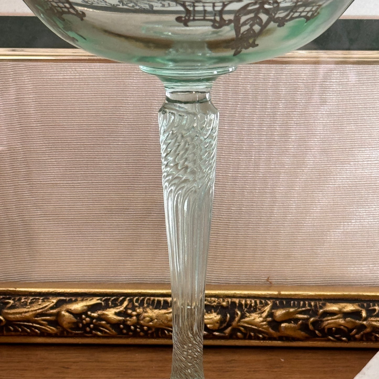 Sterling Silver Overlay Pedestal Green Glass Compote