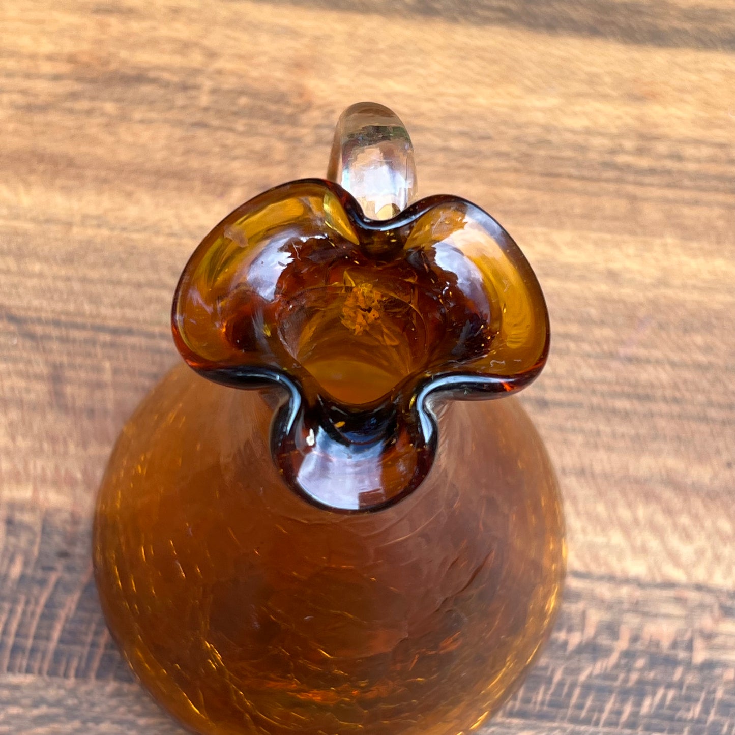 Vintage Pilgrim Amber Crackle Glass Pitcher Vase