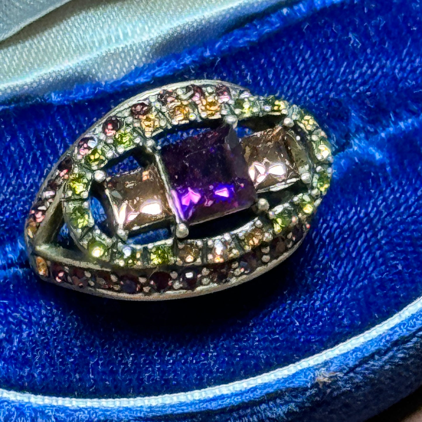 Heidi Daus Amethyst, Amber, Einite Pink Swarovski Crystal Ring Size 8