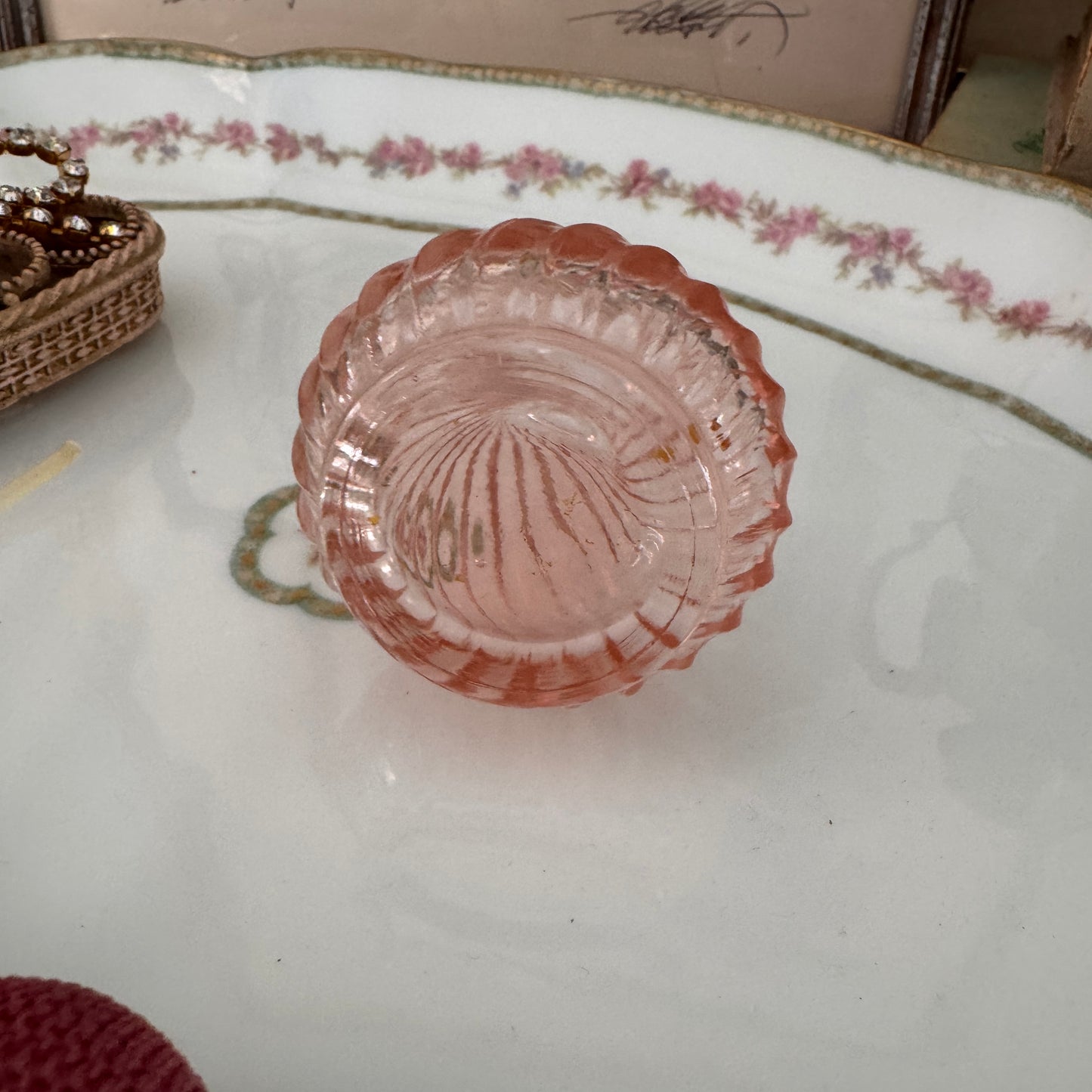 Vintage Pink Swirled Glass Perfume Atomizer Bottle