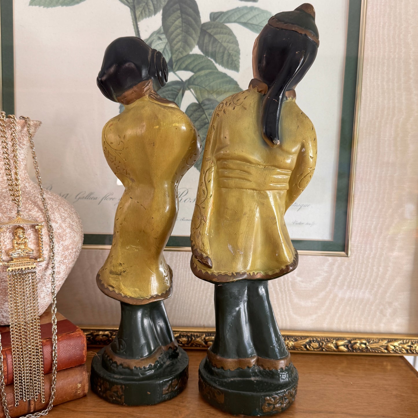 1948 Asian Chalkware Man & Woman Figurines