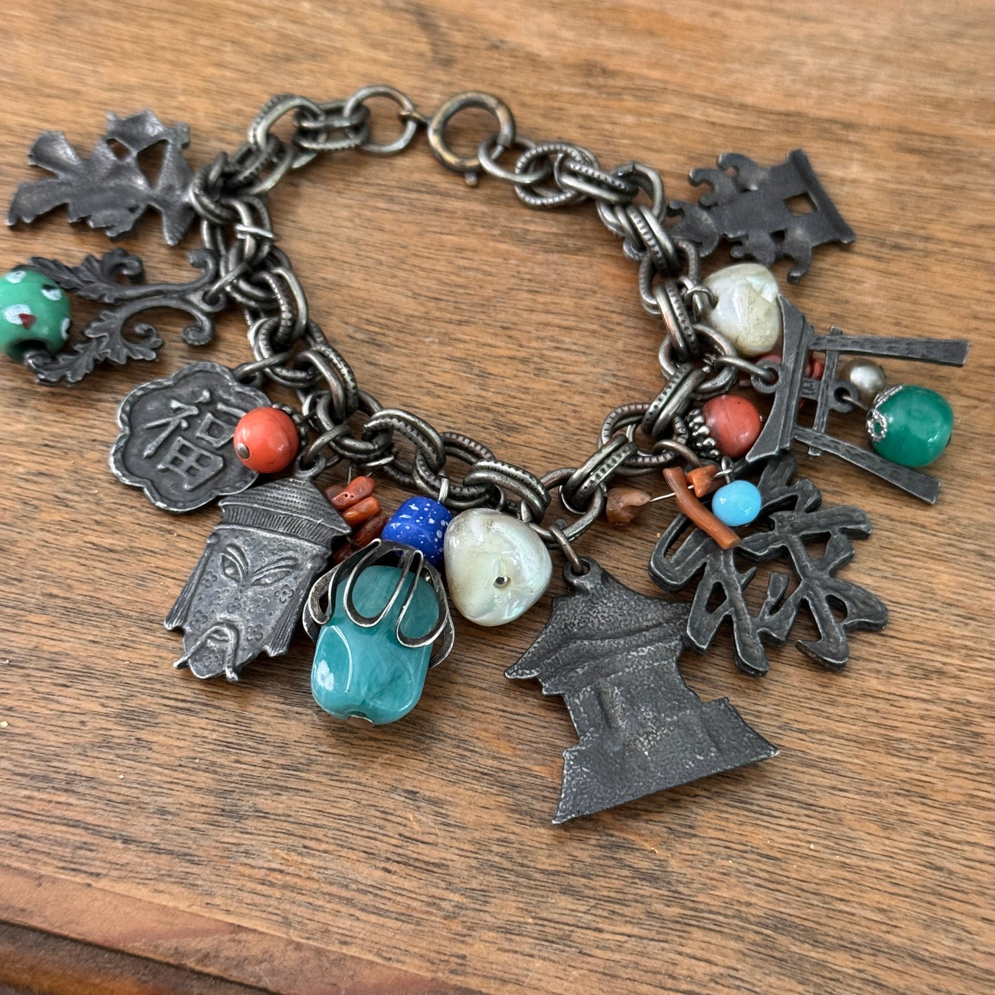 Vintage Chinoiserie Asian Charm Bracelet