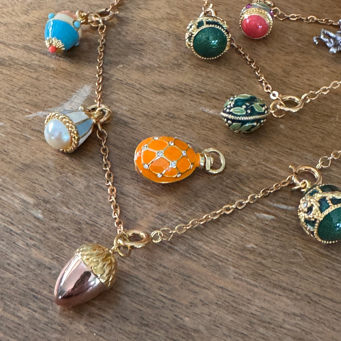 Joan Rivers Faberge Charm Enamel Egg Necklace 52 Charms