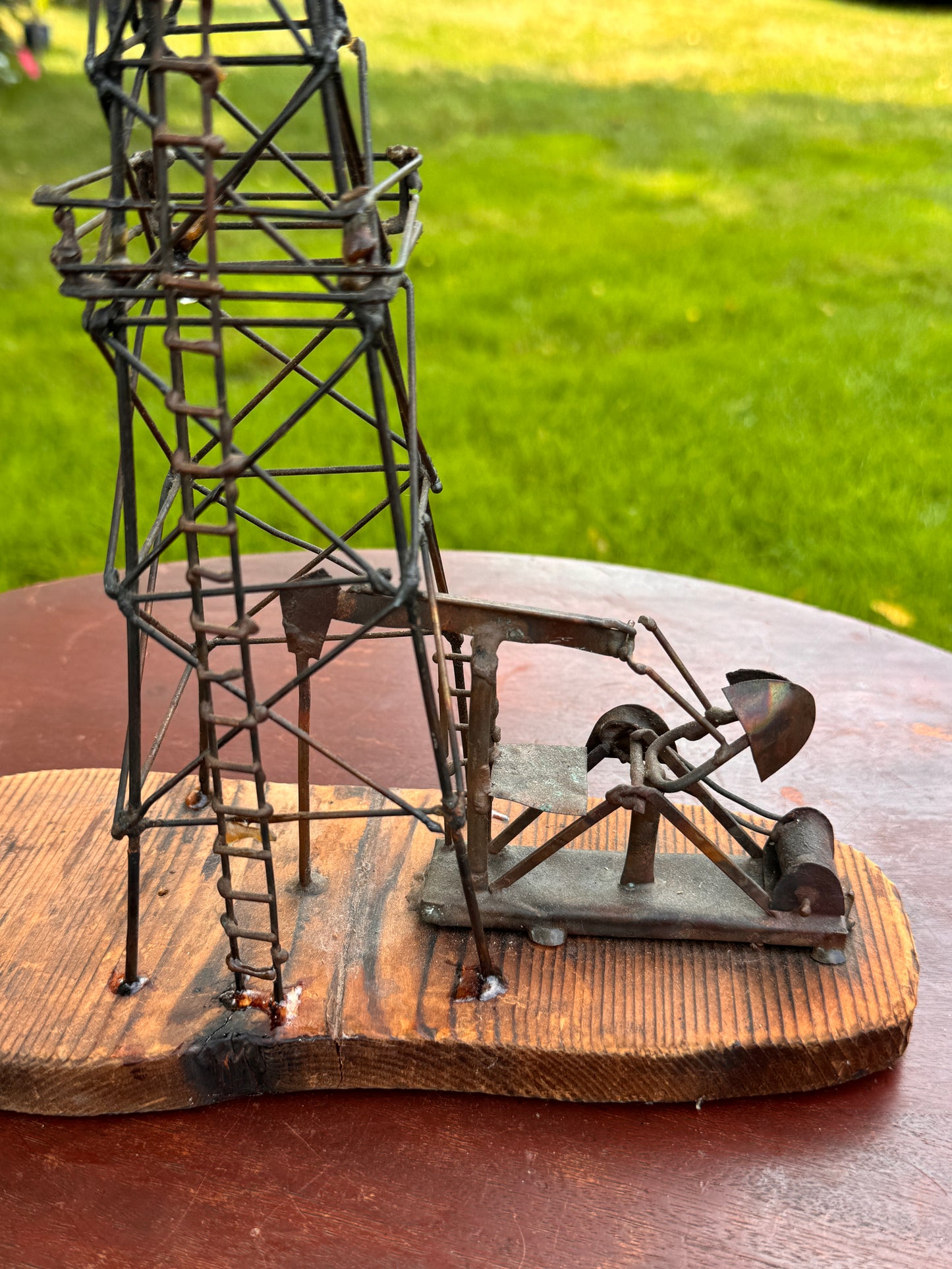 Vintage Brutalist Mixed Metals Oil Rig & Tower Sculpture Signed Ecirpa