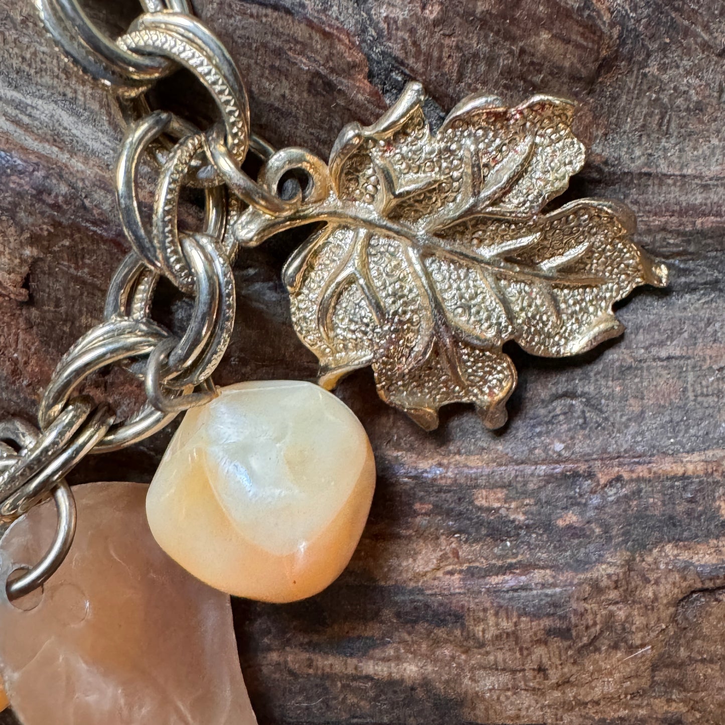 Vintage Chunky Apricot & Soft Peach Lucite Charm Bracelet