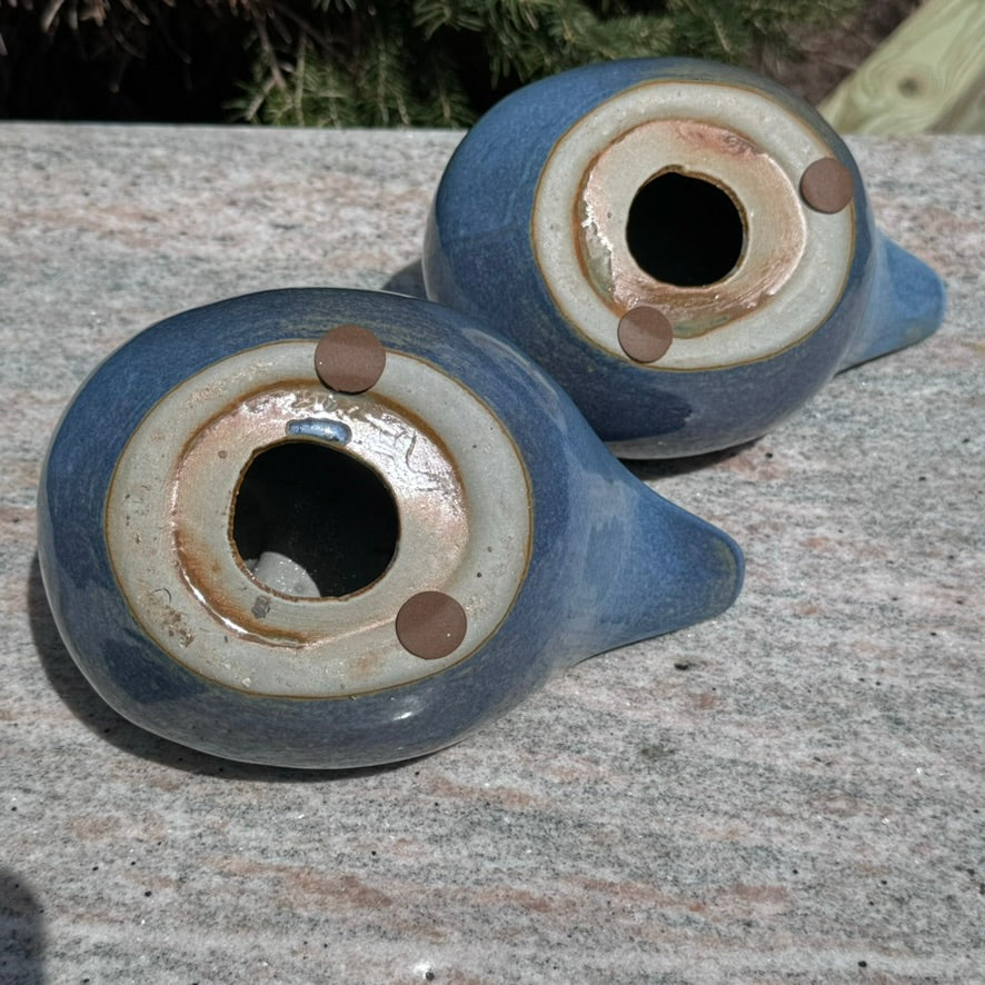 Pair of Blue Pottery Birds