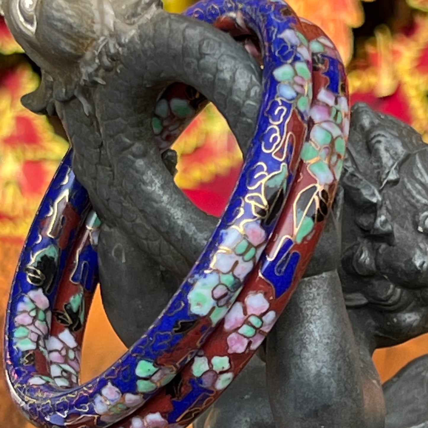 Two Vintage Cloisonne Enamel Bangle Bracelets