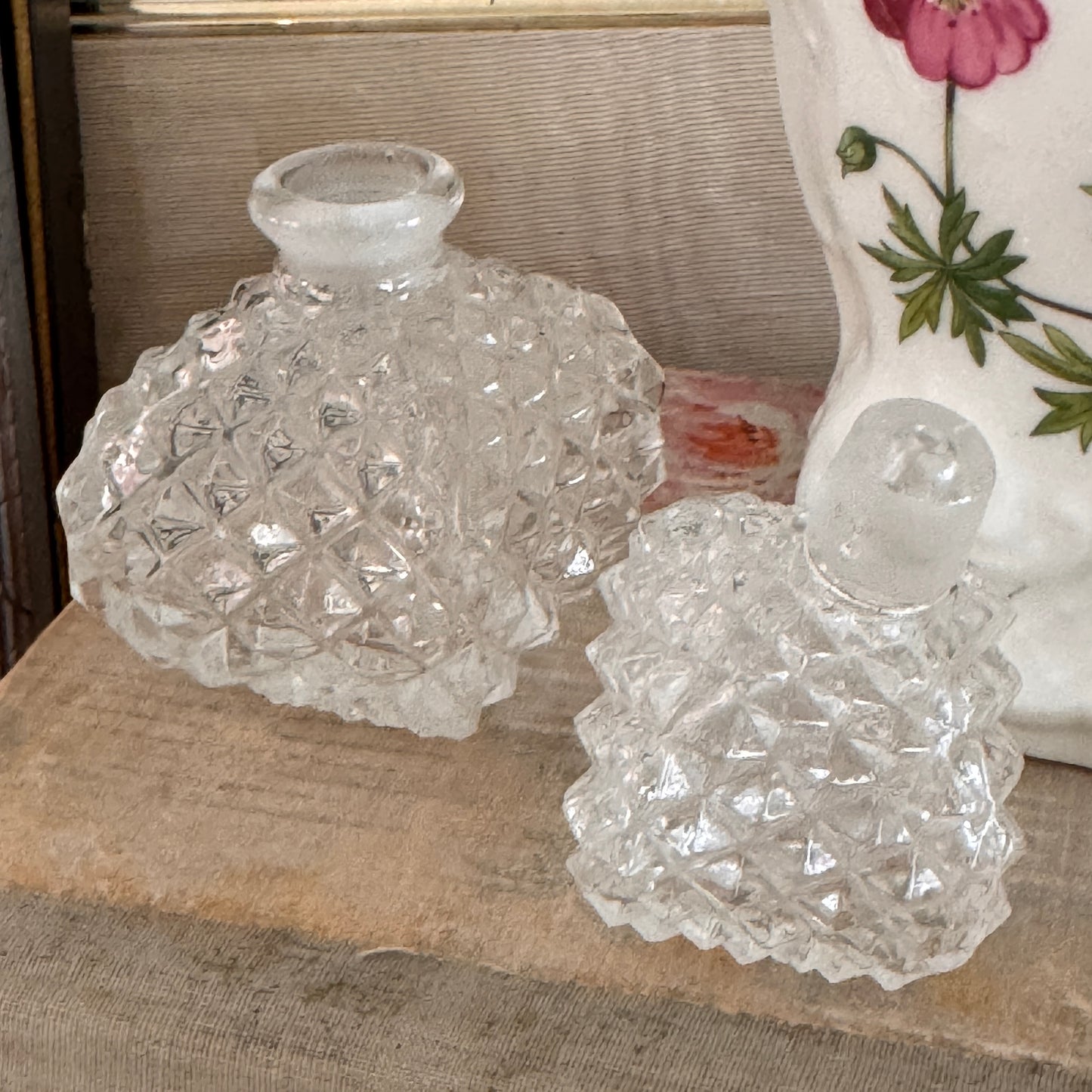 Vintage Diamond Pattern Glass Perfume Bottle and Stopper