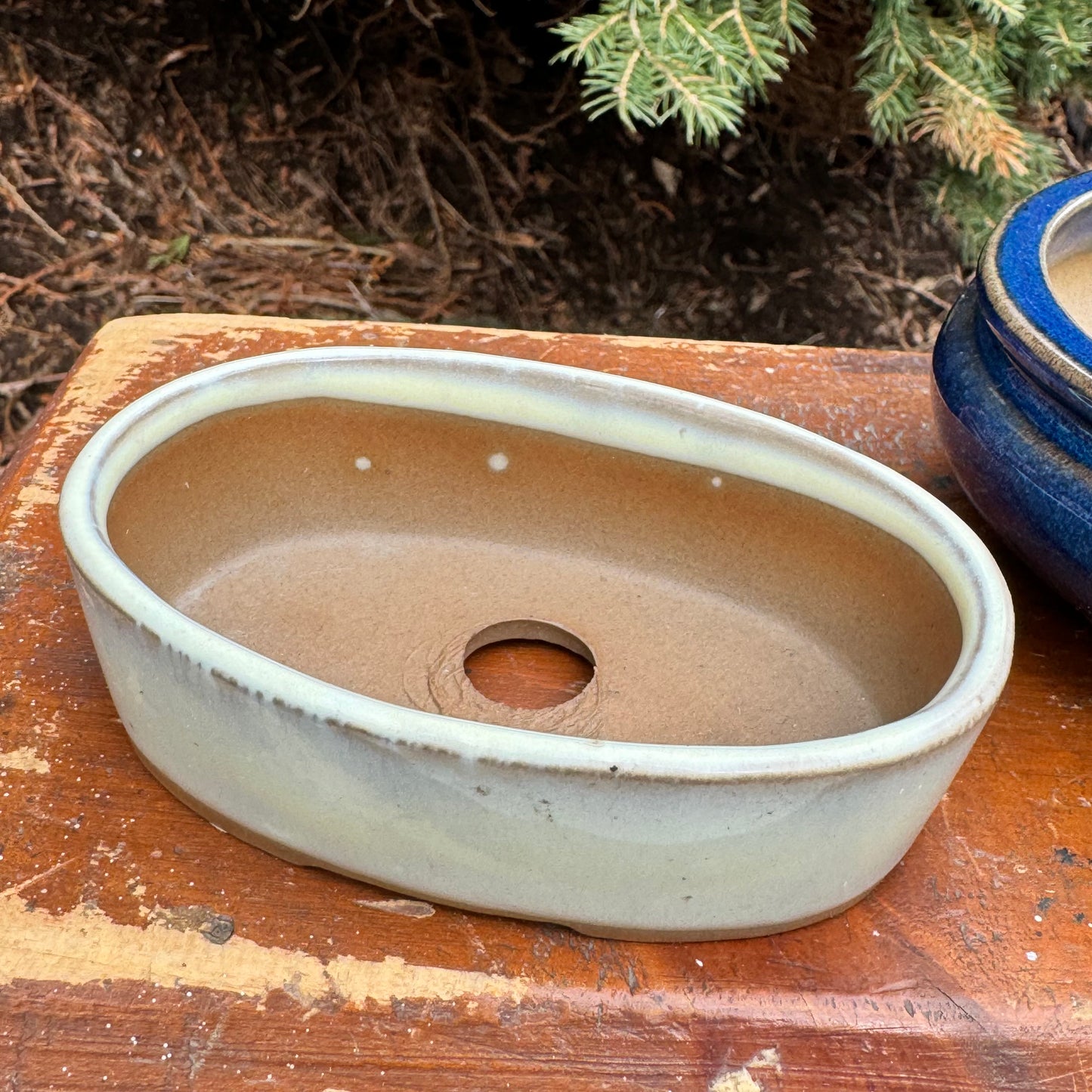 Japanese Oval Blue & White Bonsai Planter, Bonsai Postcard Book & Chinese Terracotta Clay Warrior