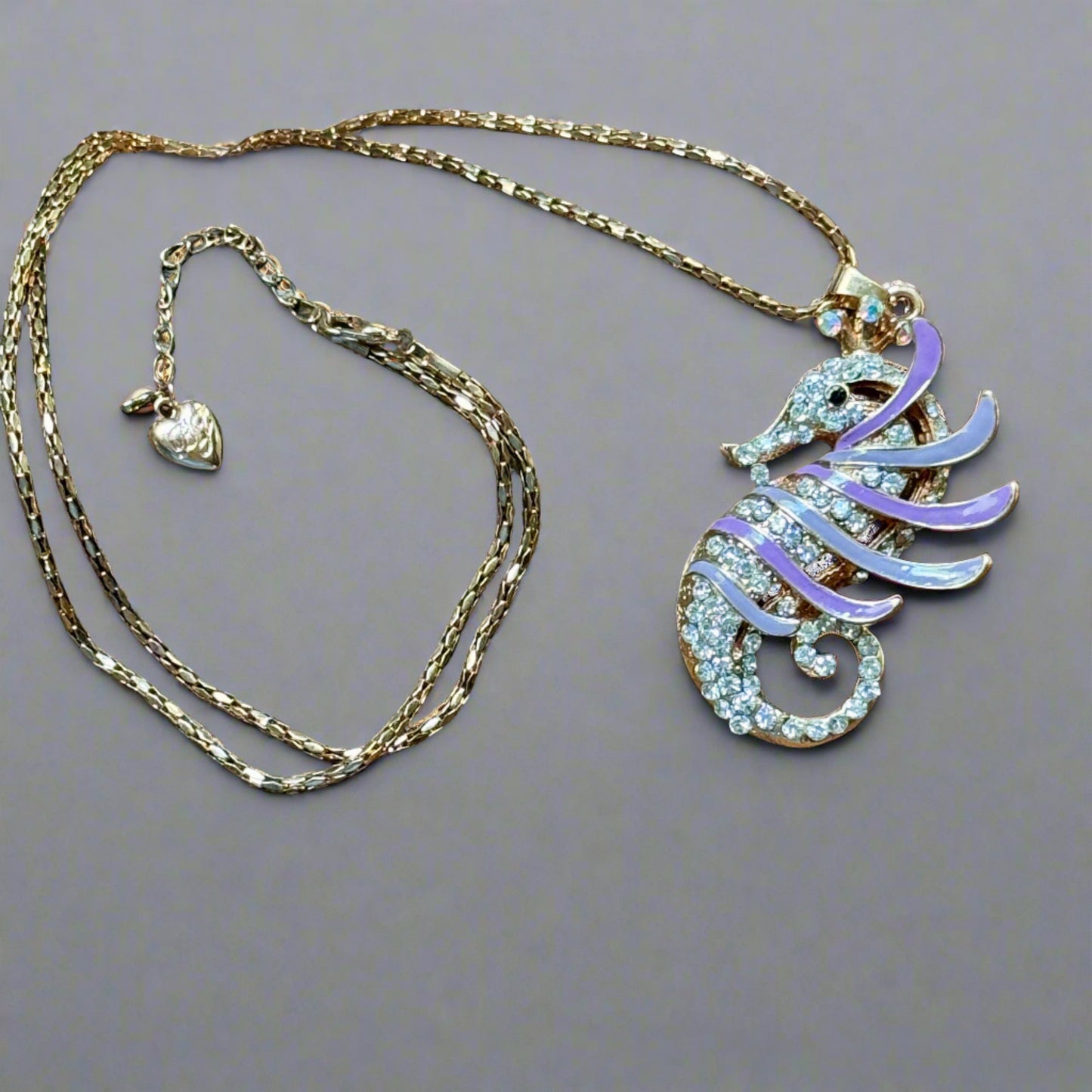 Betsy Johnson Lavender Enamel & Rhinestone Seahorse Pendant Necklace