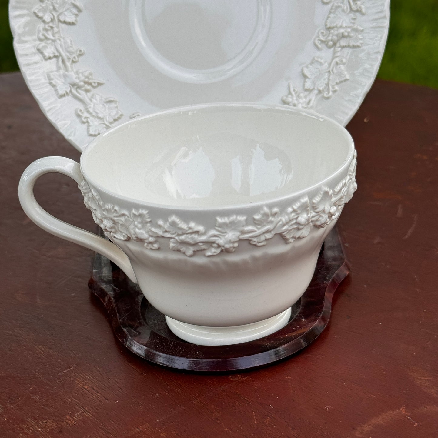 Wedgwood Etruria Barlaston Embossed Queensware Cup & Saucer