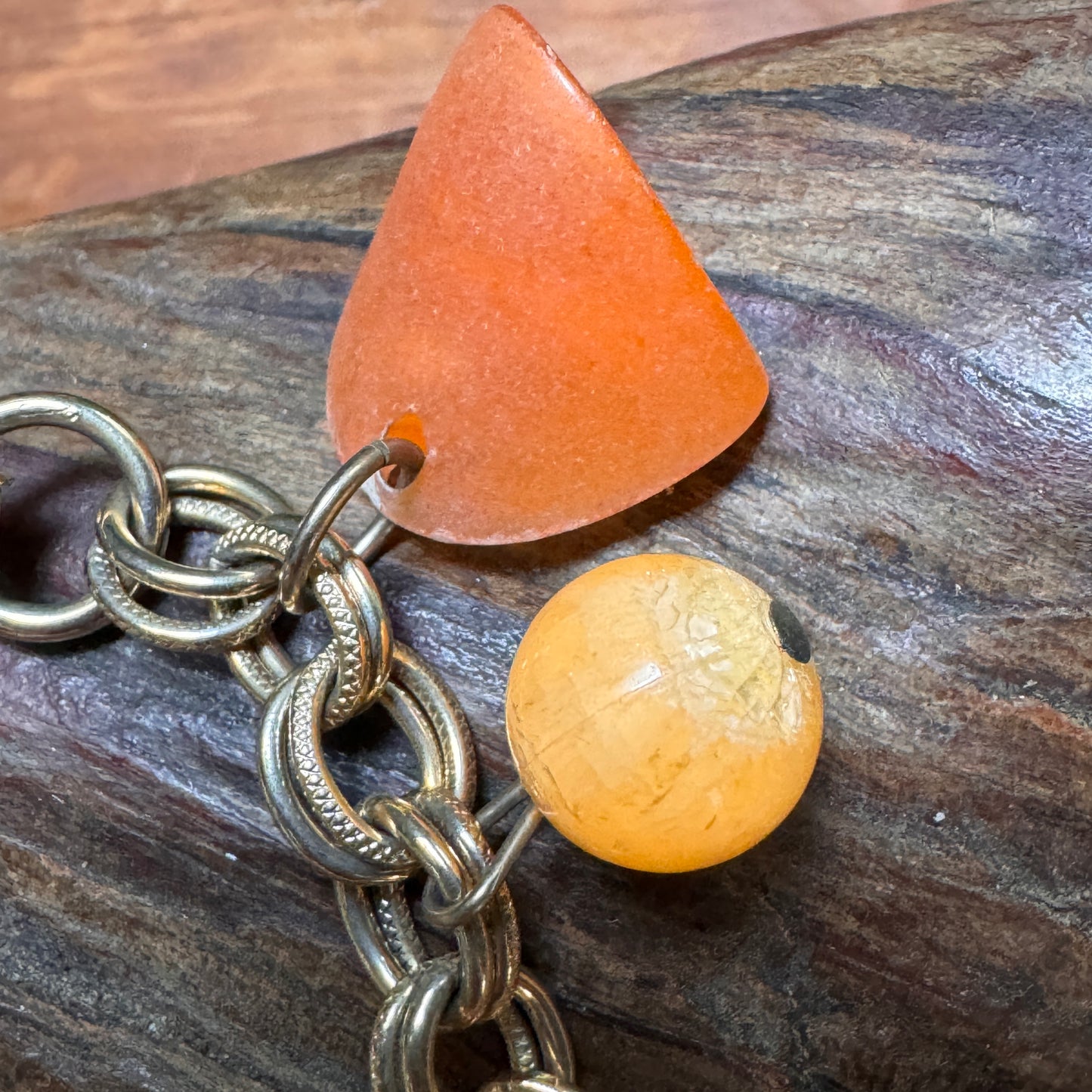 Vintage Chunky Apricot & Soft Peach Lucite Charm Bracelet