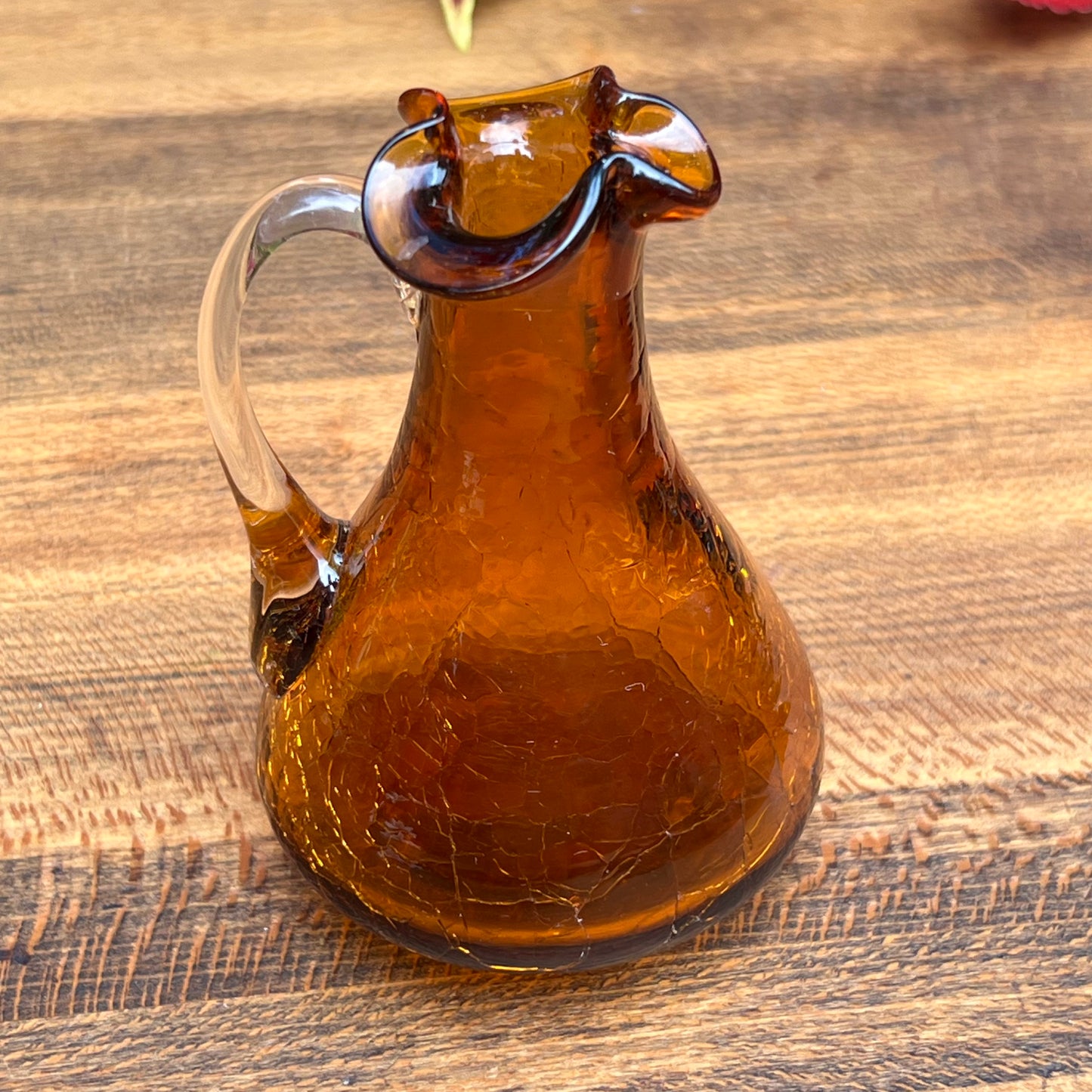 Vintage Pilgrim Amber Crackle Glass Pitcher Vase
