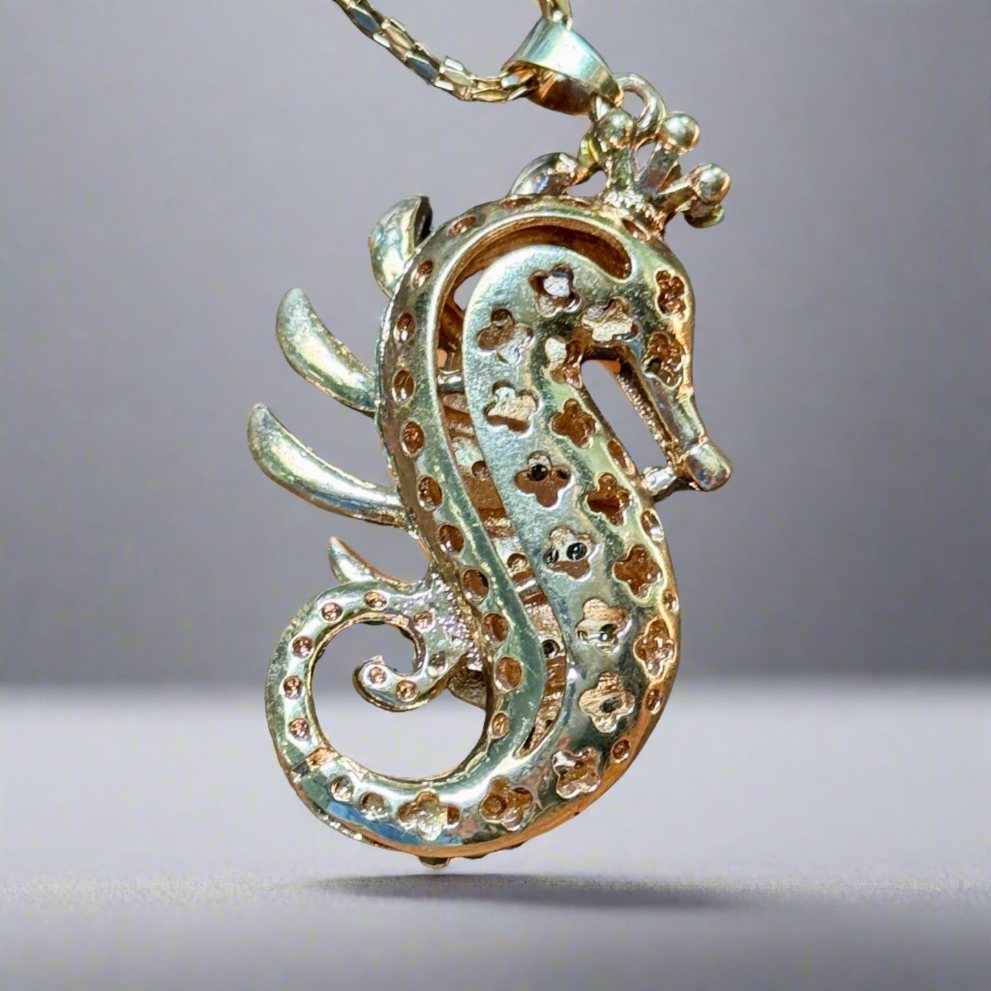 Betsy Johnson Lavender Enamel & Rhinestone Seahorse Pendant Necklace