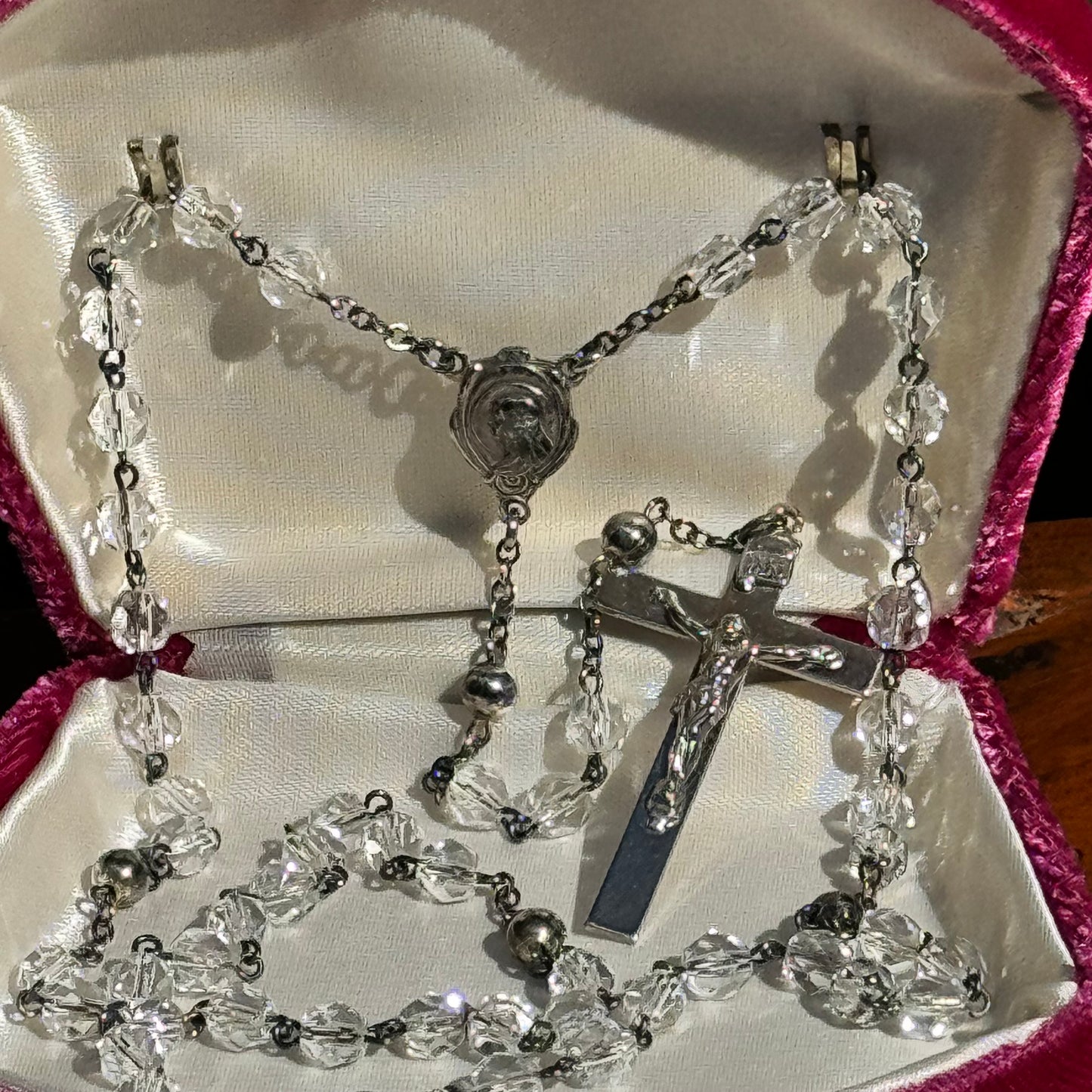 Vintage Sterling Silver & Glass Bead Rosary