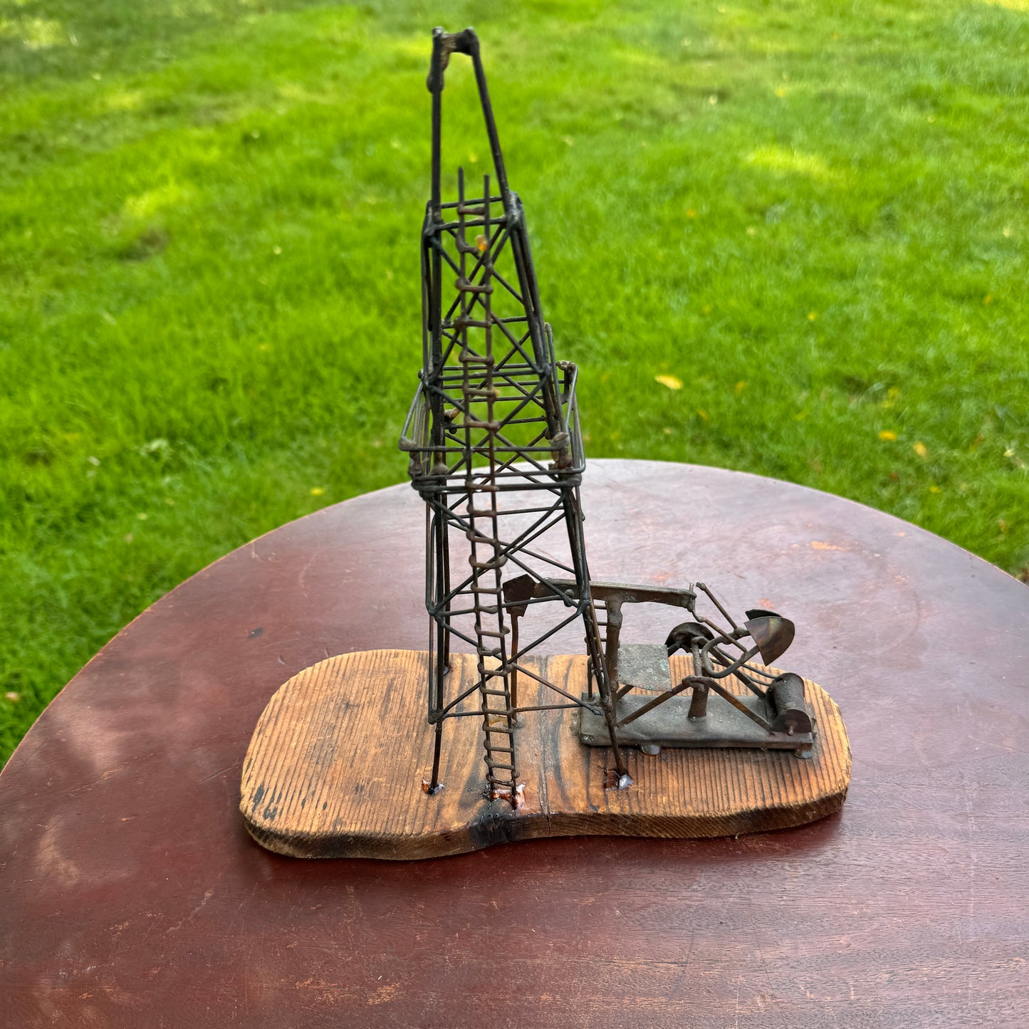 Vintage Brutalist Mixed Metals Oil Rig & Tower Sculpture Signed Ecirpa