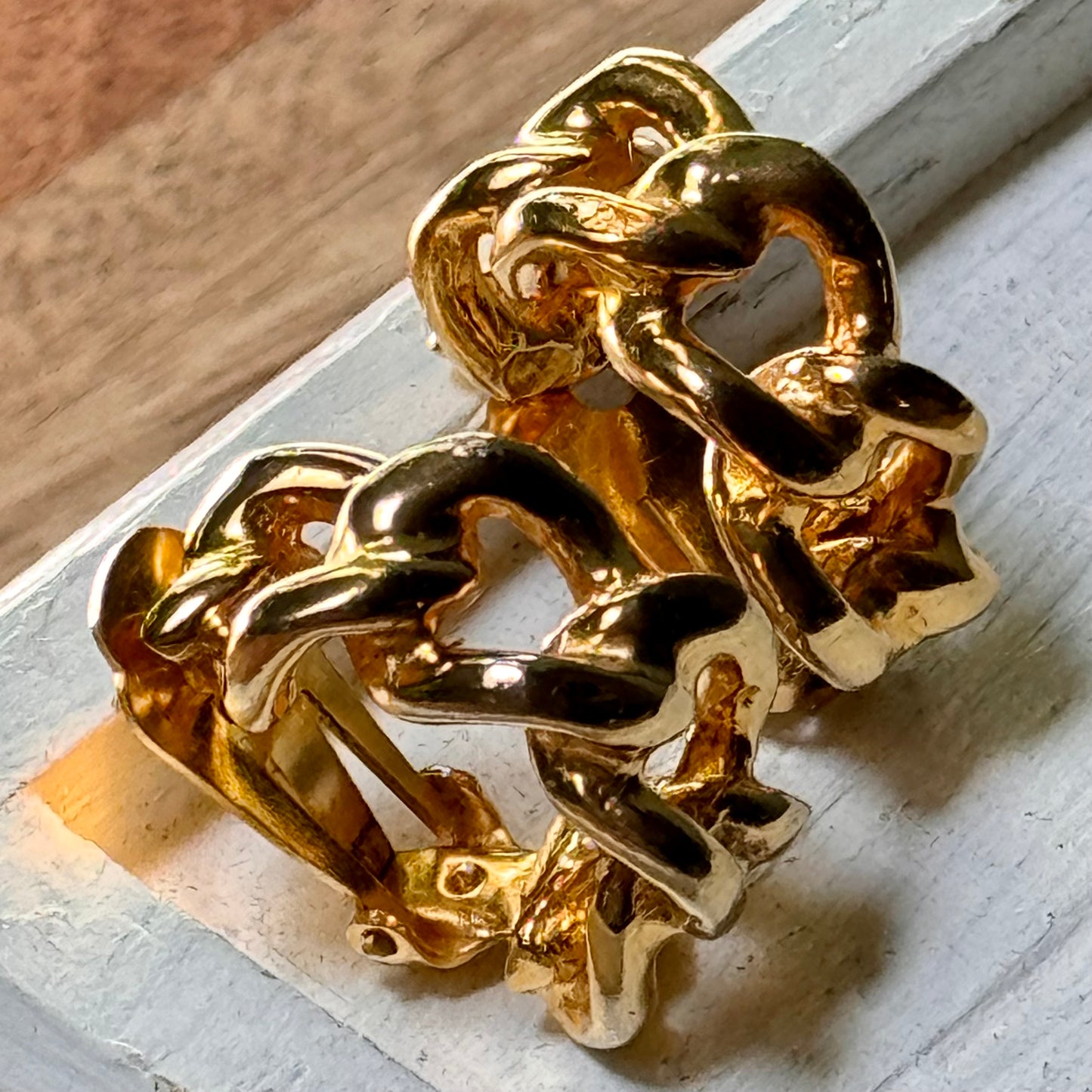 Vintage YSL Yves Saint Laurent Gold Tone Metal Chain Earrings