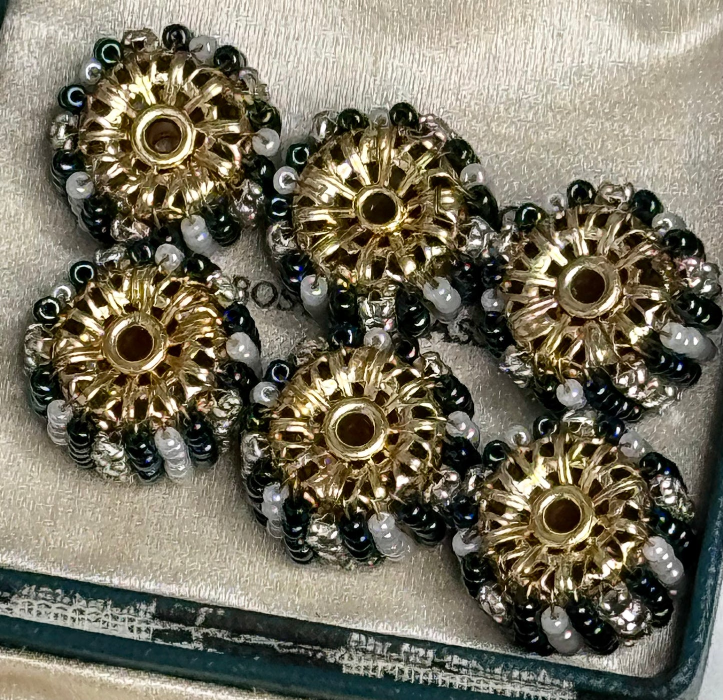 Six Vintage Vendome Glass Pearl & Flat Back Rhinestone Rondels
