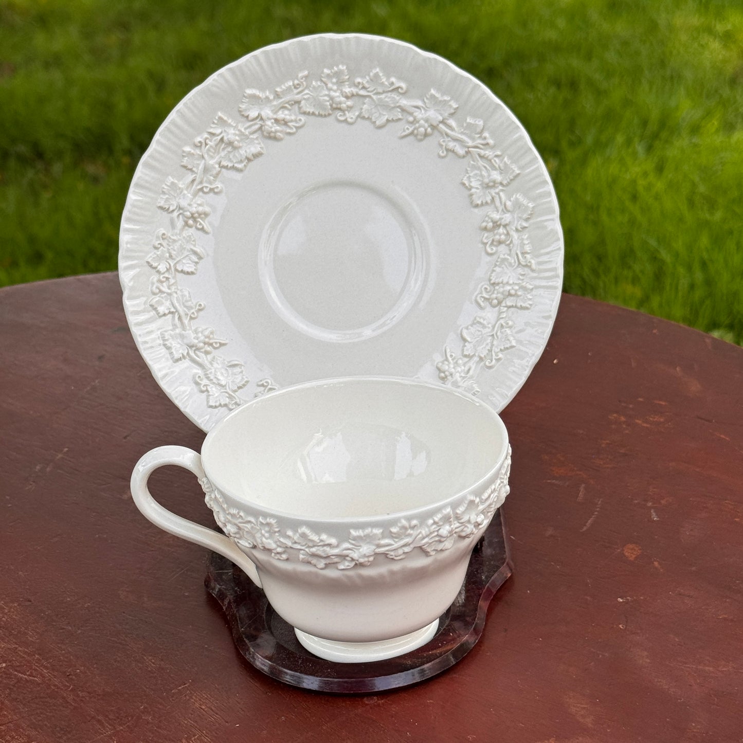 Wedgwood Etruria Barlaston Embossed Queensware Cup & Saucer