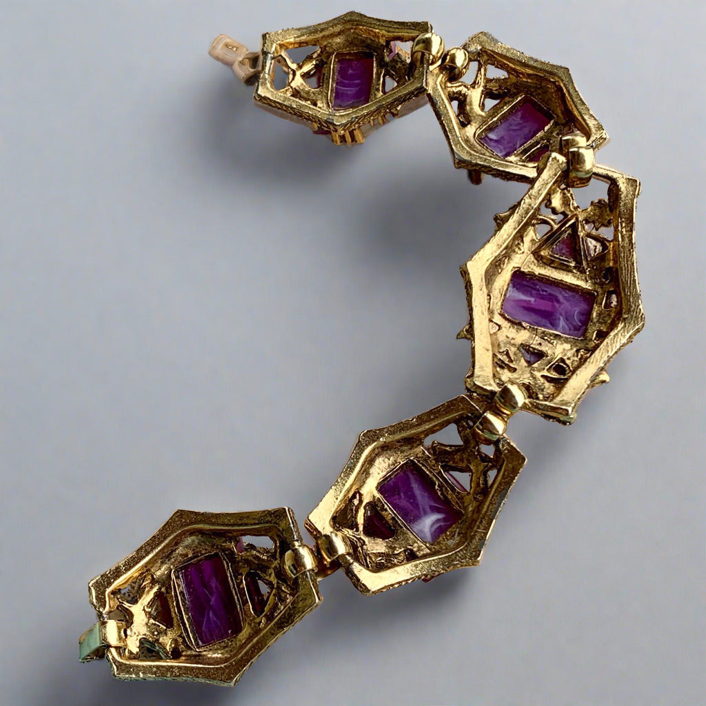 Vintage Selro Sellini Purple & White Plastic Cabochon Bracelet