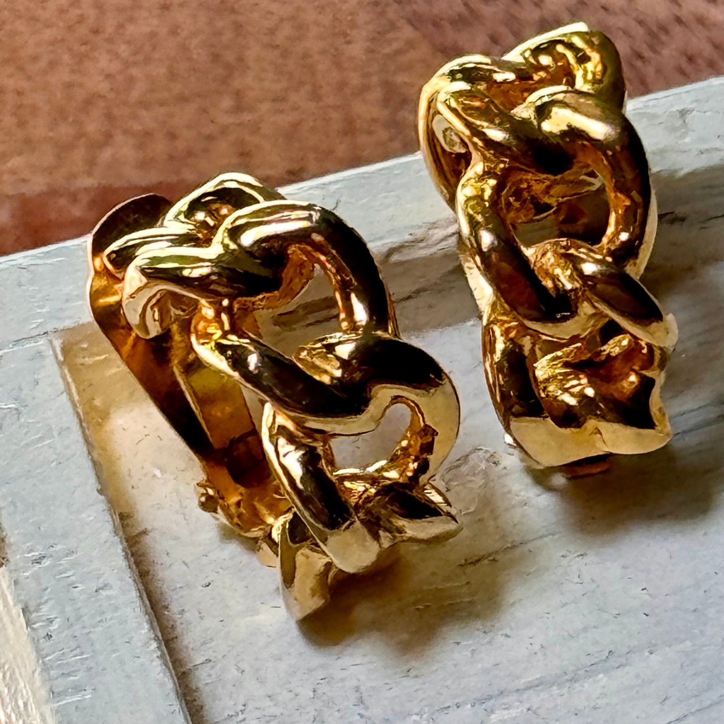 Vintage YSL Yves Saint Laurent Gold Tone Metal Chain Earrings