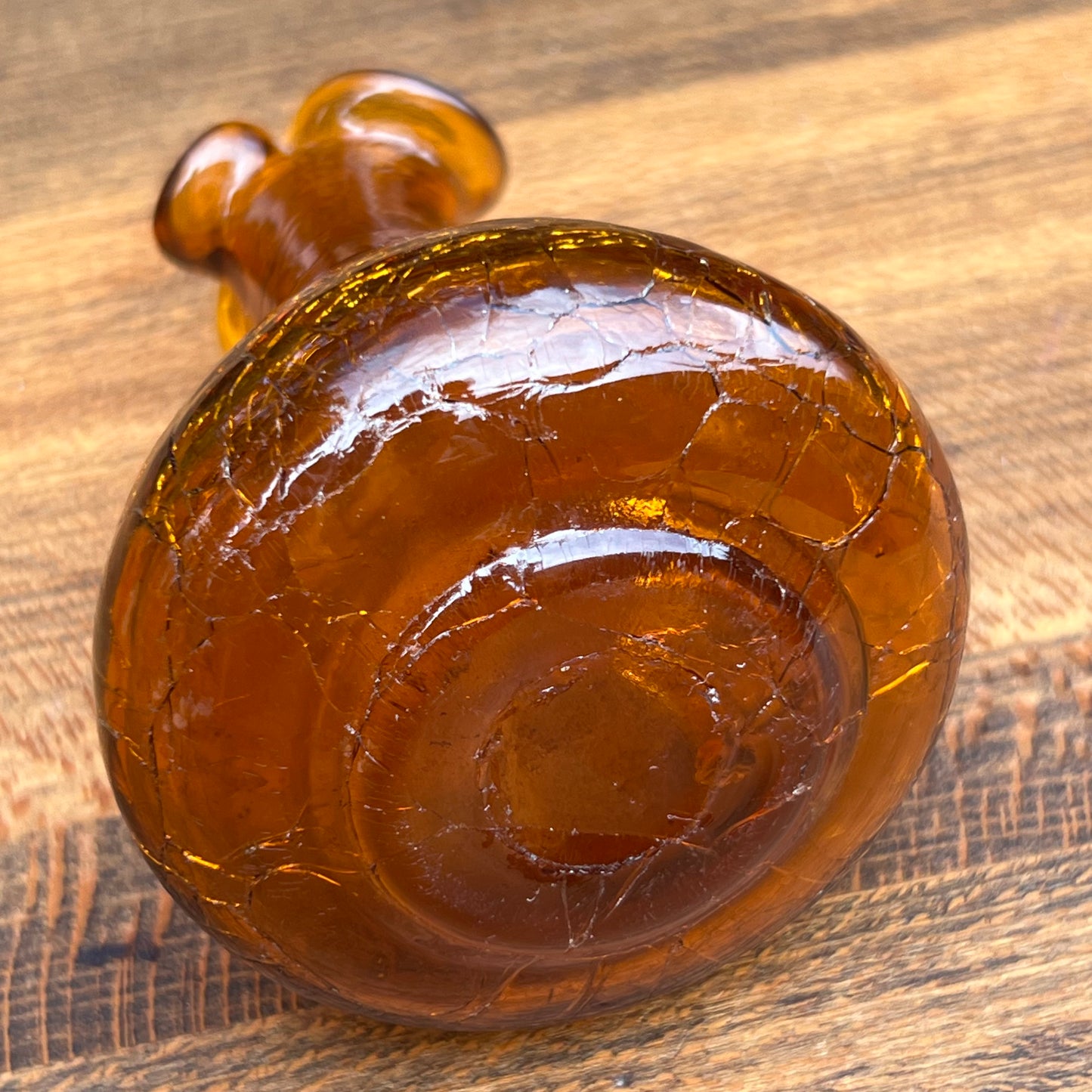 Vintage Pilgrim Amber Crackle Glass Pitcher Vase