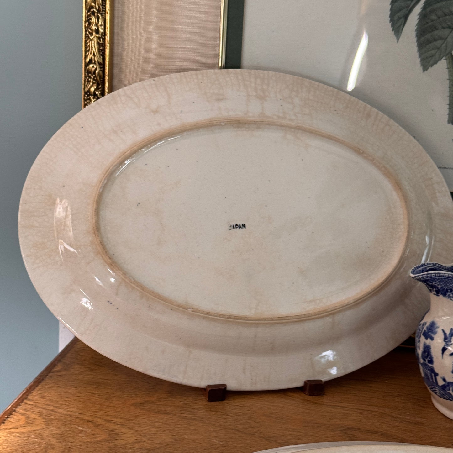 Two Canton Blue Willow Japanese Oval Serving Plates & Ridgways English Creamer