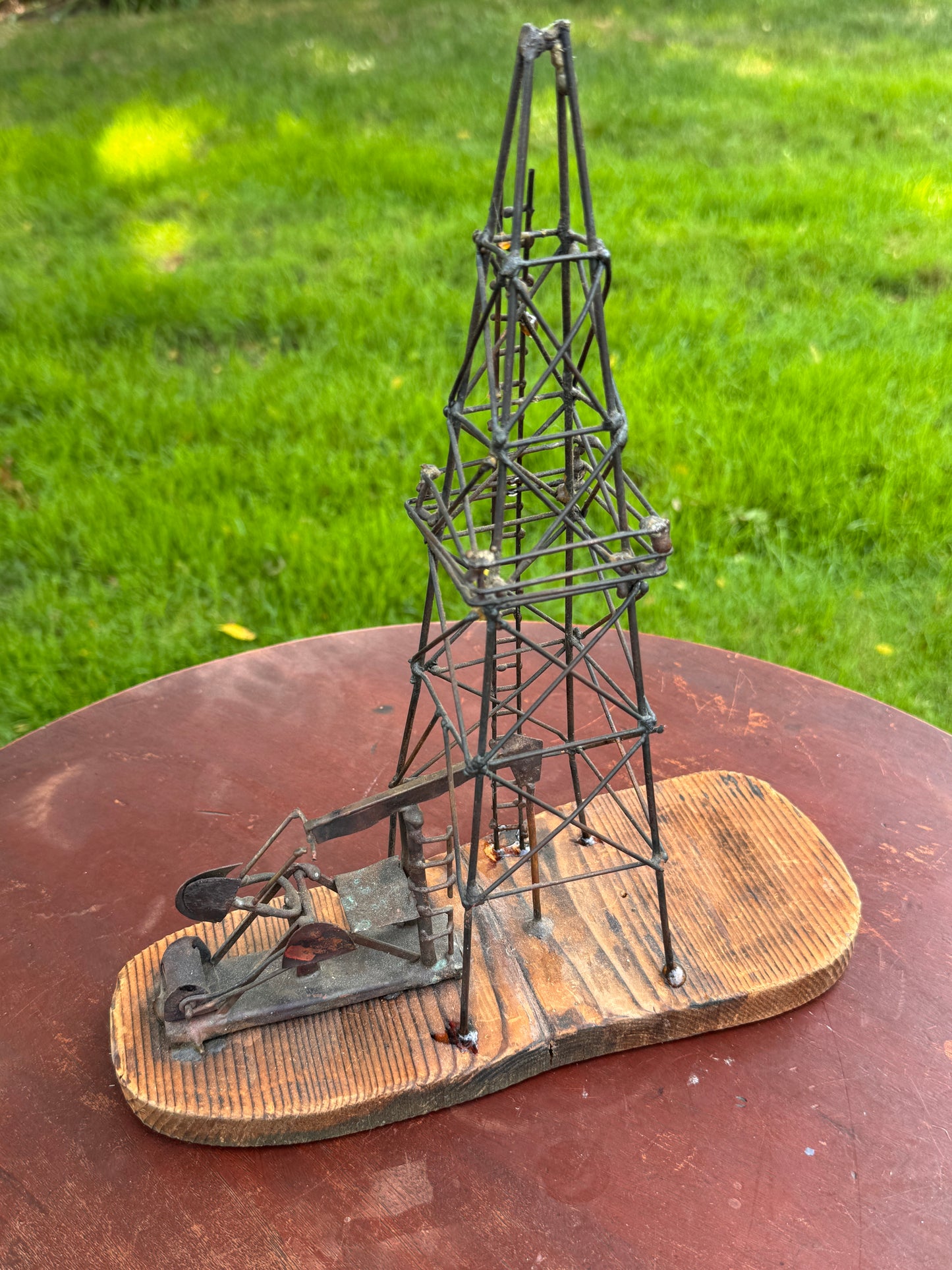 Vintage Brutalist Mixed Metals Oil Rig & Tower Sculpture Signed Ecirpa