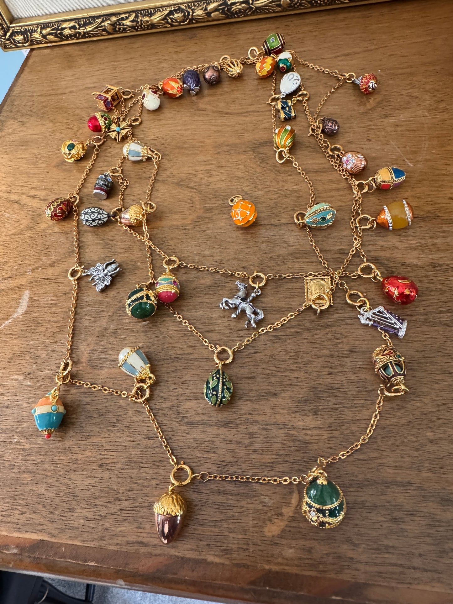 Joan Rivers Faberge Charm Enamel Egg Necklace 52 Charms