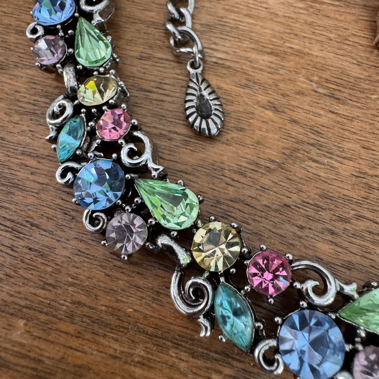 Vintage Lisner Pastel Rhinestone Necklace and Pin Set