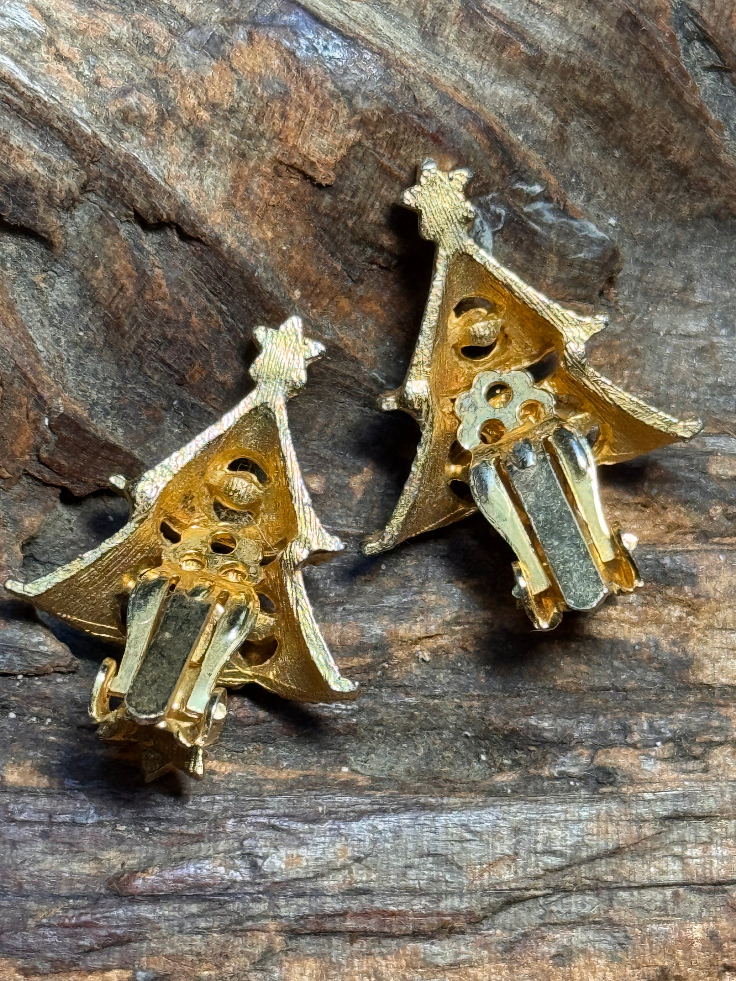 Modern Looking Rhinestone Christmas Tree Earrings