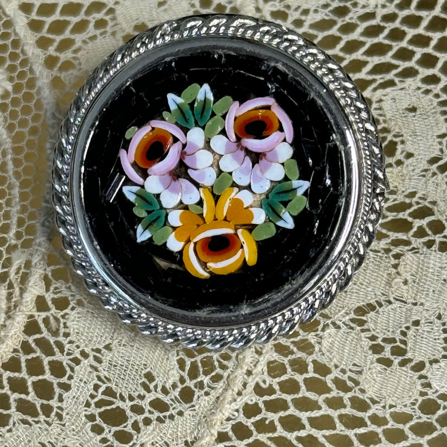 Vintage Italian Micro Mosaic Pin